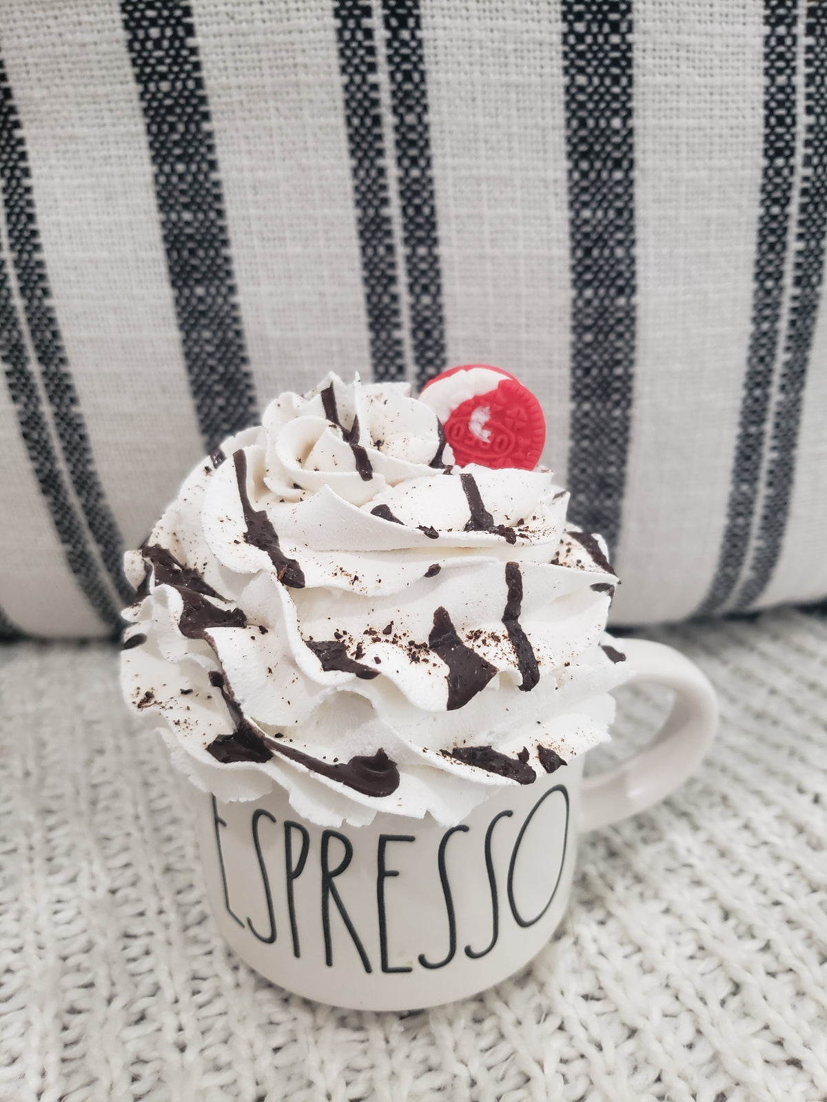 Rae Dunn &quot;Espresso&quot; White Mini Mug &amp; Pip Posh Design Faux Sweet Décor Chocolate Oreo Peppermint Cookie