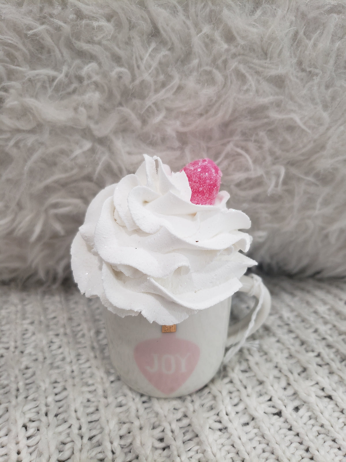 Pip Posh Design Faux Sweet Décor &quot;Joy&quot; Mini Mug &amp; White Whipped Gumdrop Topper Holiday Collection