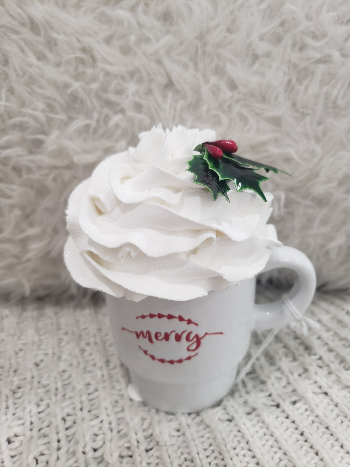 Pip Posh Design Faux Sweet Décor &quot;Merry&quot; White Mini Mug &amp; Mistletoe Topper Holiday Collection