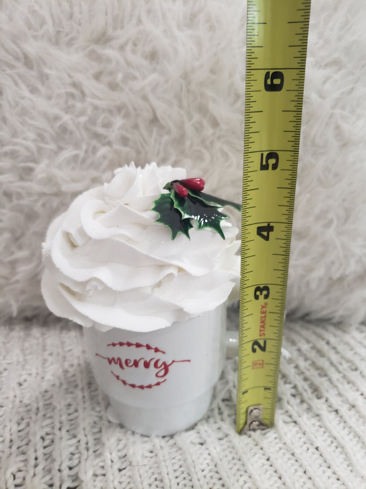 Pip Posh Design Faux Sweet Décor &quot;Merry&quot; White Mini Mug &amp; Mistletoe Topper Holiday Collection