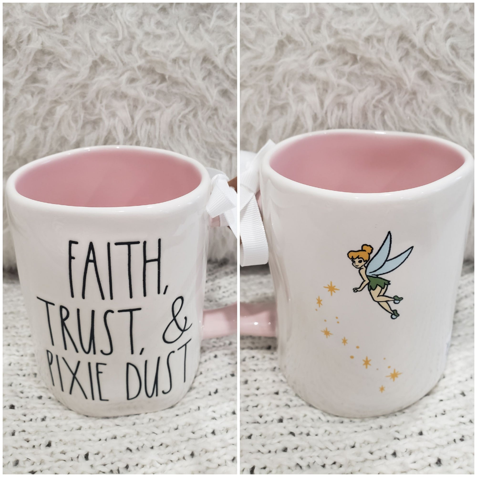 Rae Dunn "Faith, Trust, & Pixie Dust" Tinker Bell Double Sided Mug Disney's Peter Pan Collection