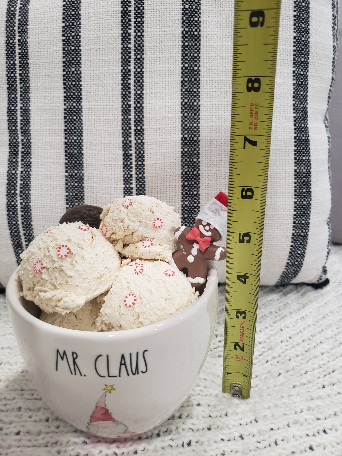Rae Dunn &quot;Mr. Claus&quot; Bowl &amp; Pip Posh Design Faux Sweet Décor Peppermint Vanilla Ice Cream Dessert Holiday Collection