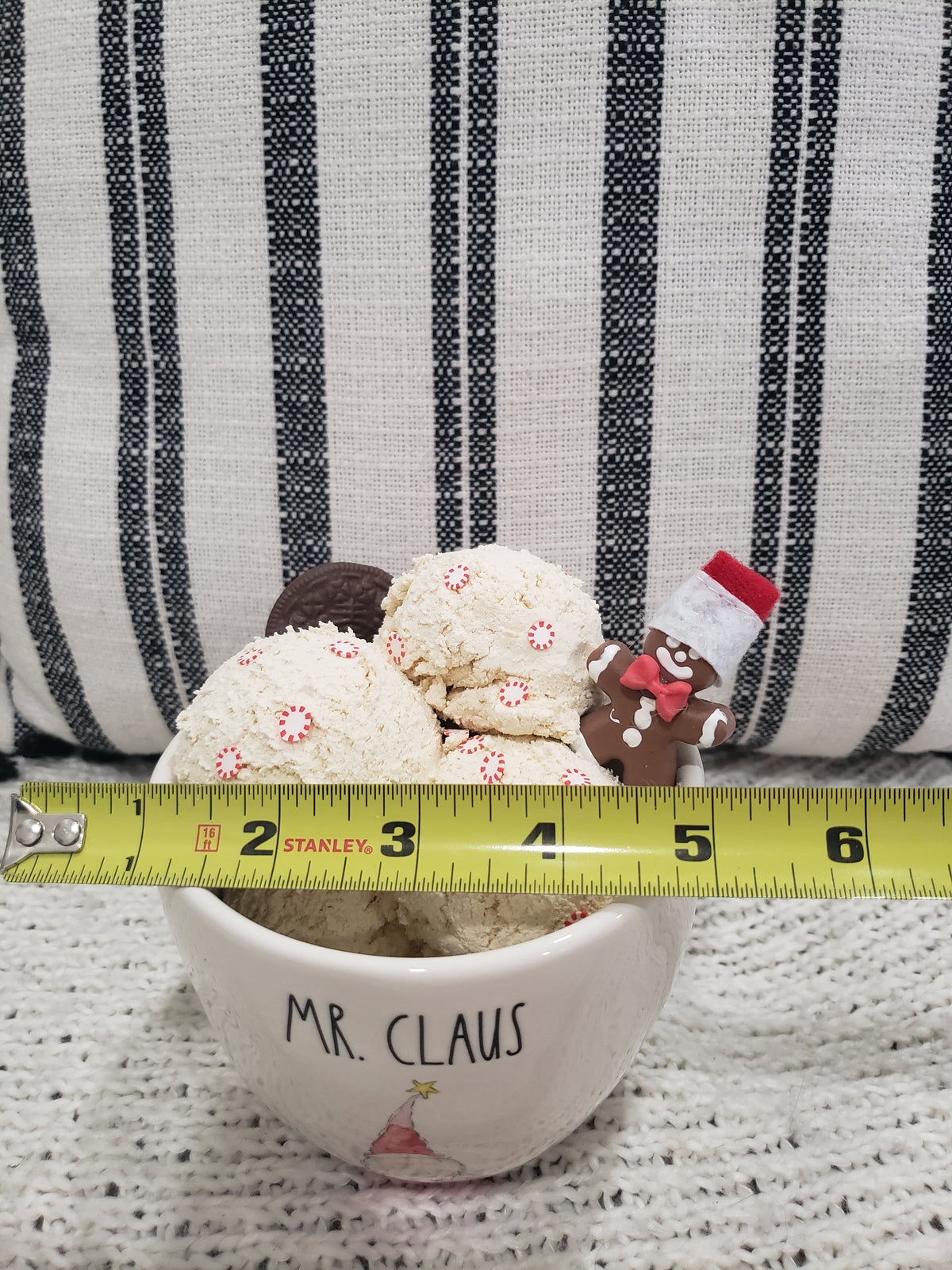 Rae Dunn &quot;Mr. Claus&quot; Bowl &amp; Pip Posh Design Faux Sweet Décor Peppermint Vanilla Ice Cream Dessert Holiday Collection