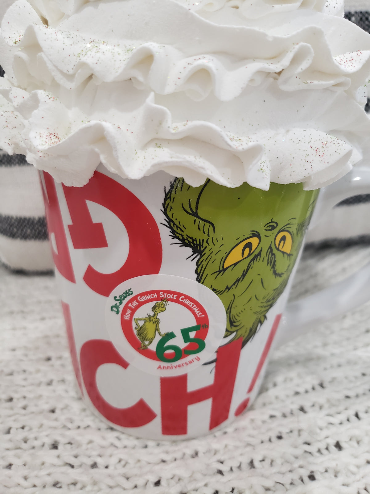 Posh Design Faux Sweet Décor &quot;Grinch&quot; Mug &amp; White Whipped Topper Holiday Collection