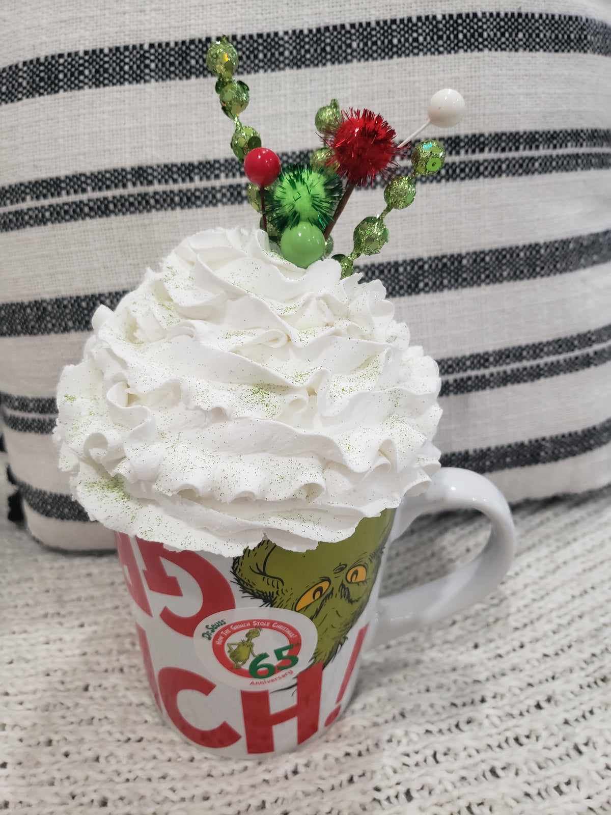 Posh Design Faux Sweet Décor &quot;Grinch&quot; Mug &amp; White Whipped Topper Holiday Collection