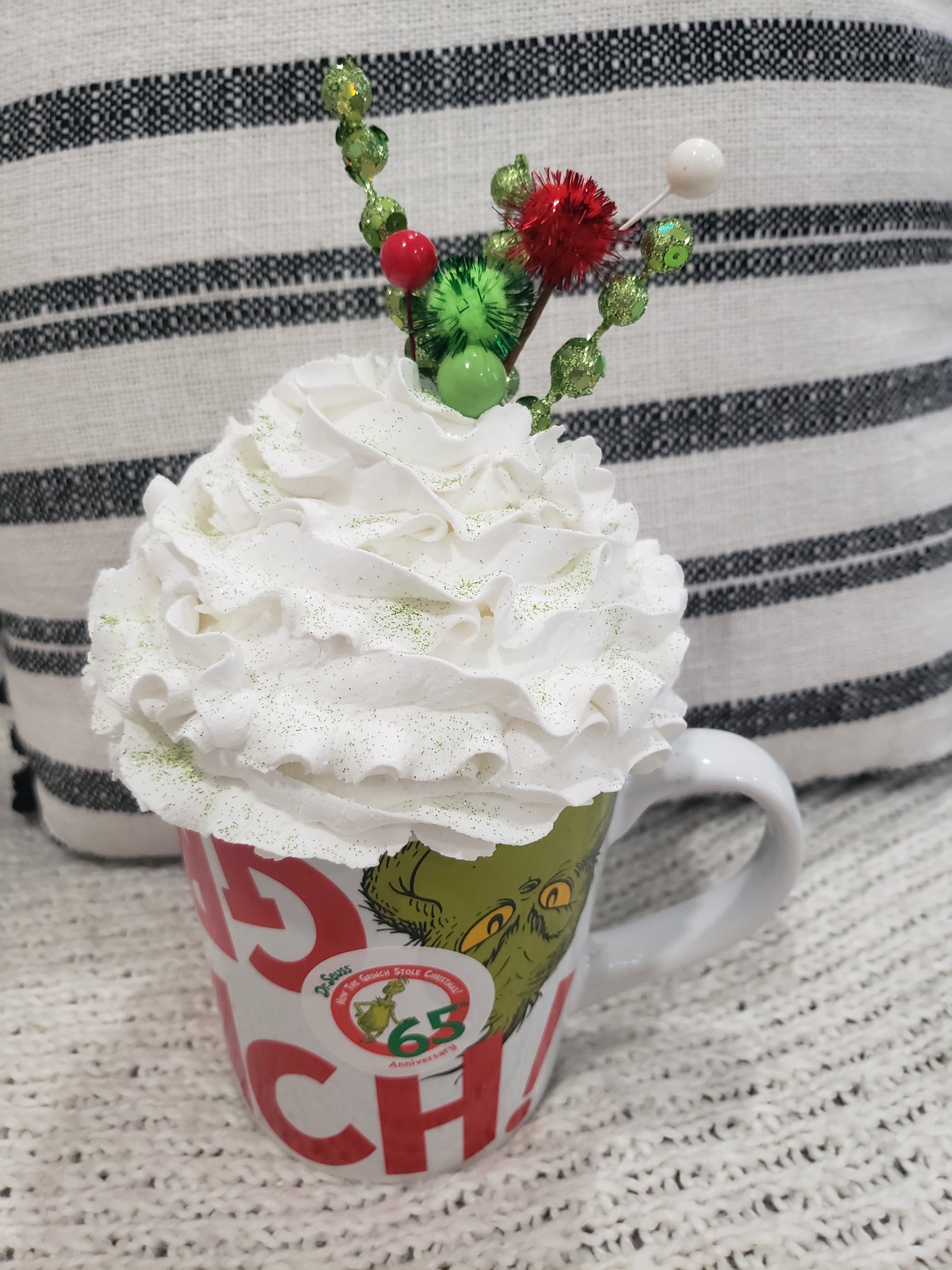 Posh Design Faux Sweet Décor "Grinch" Mug & White Whipped Topper Holiday Collection