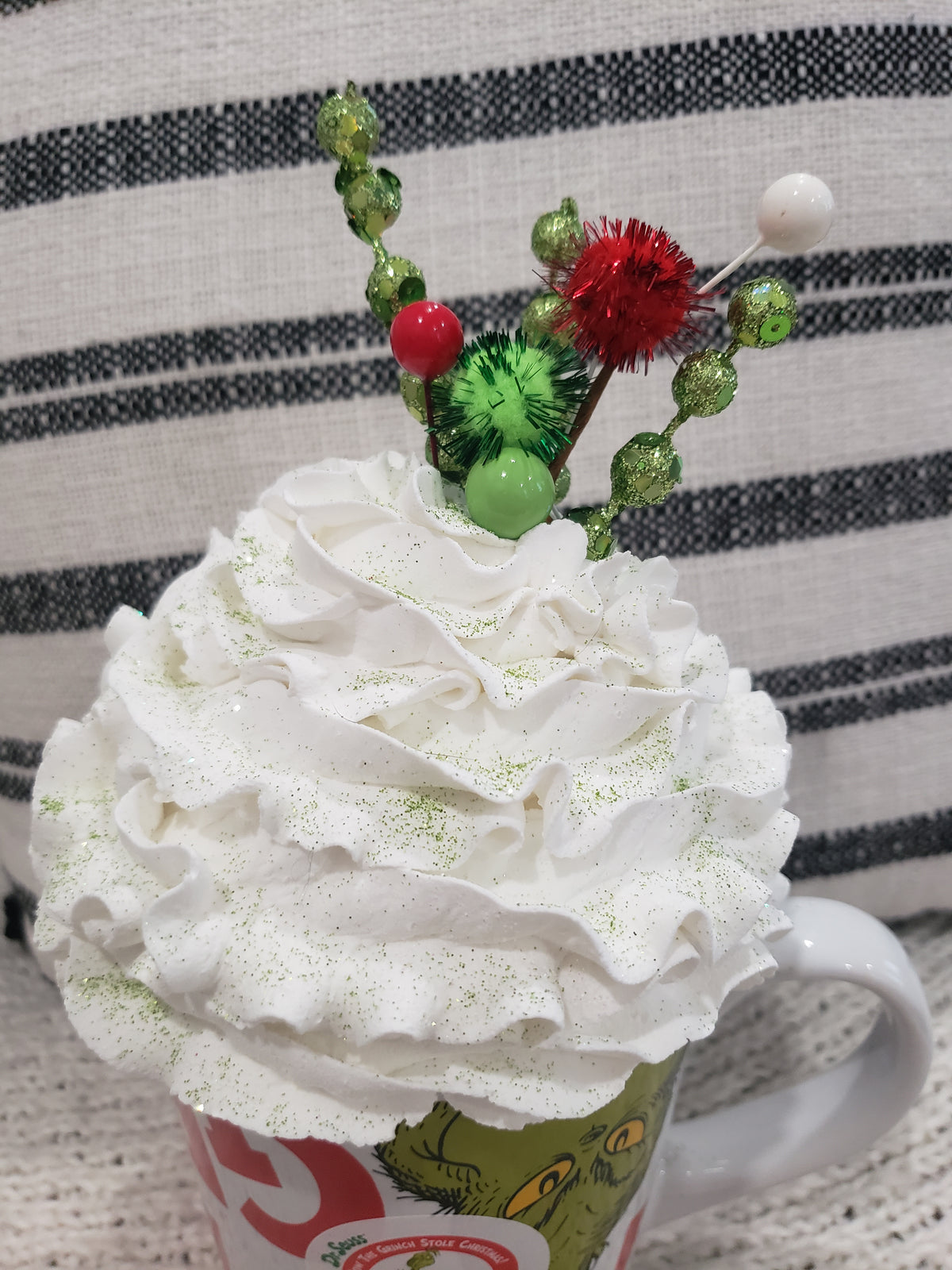 Posh Design Faux Sweet Décor &quot;Grinch&quot; Mug &amp; White Whipped Topper Holiday Collection