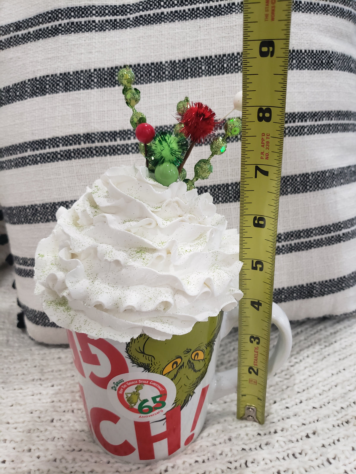 Posh Design Faux Sweet Décor &quot;Grinch&quot; Mug &amp; White Whipped Topper Holiday Collection