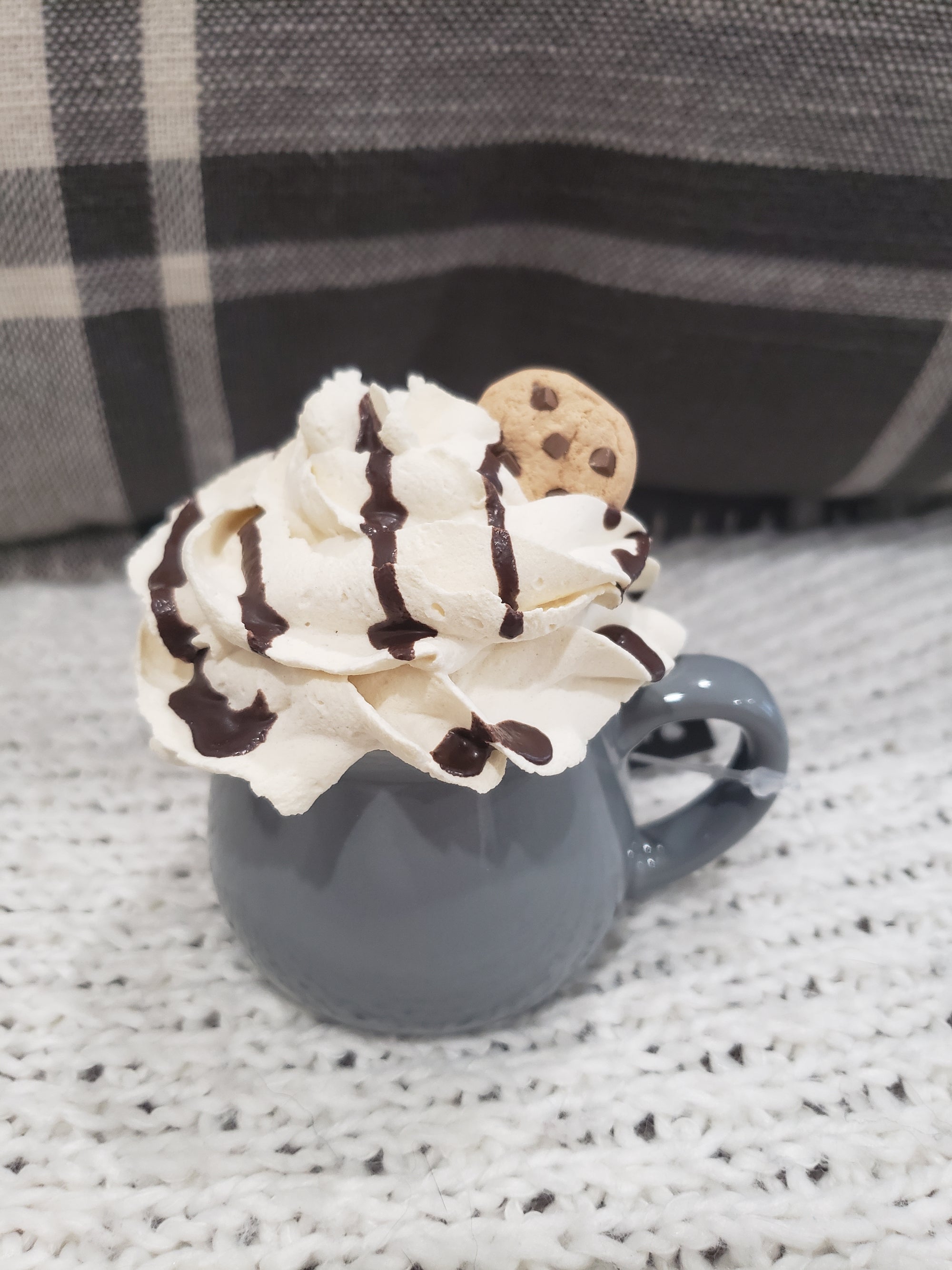 Pip Posh Design Faux Sweet Décor Gray Mini Mug & Ivory Chocolate Chip Whipped Topper