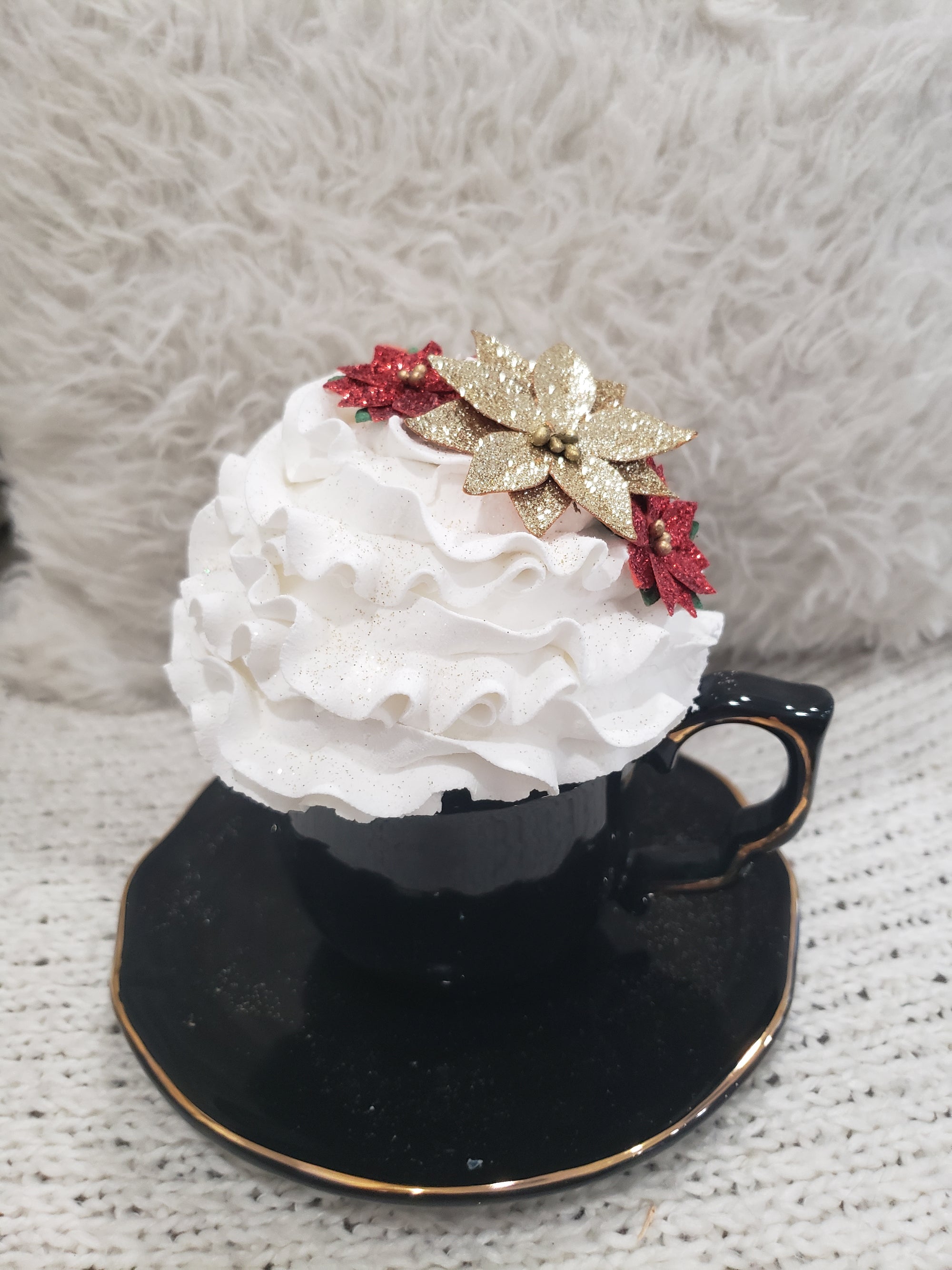 Pip Posh Design Faux Sweet Décor Black Tea Cup & White Whipped Topper Holiday Collection