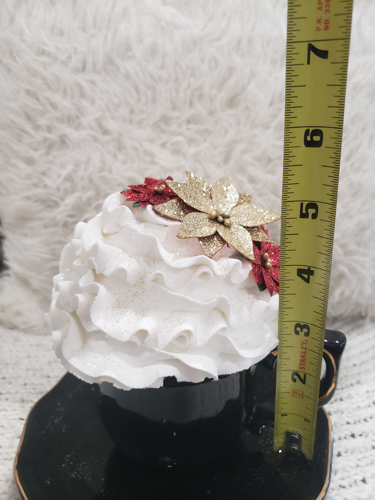Pip Posh Design Faux Sweet Décor Black Tea Cup &amp; White Whipped Topper Holiday Collection