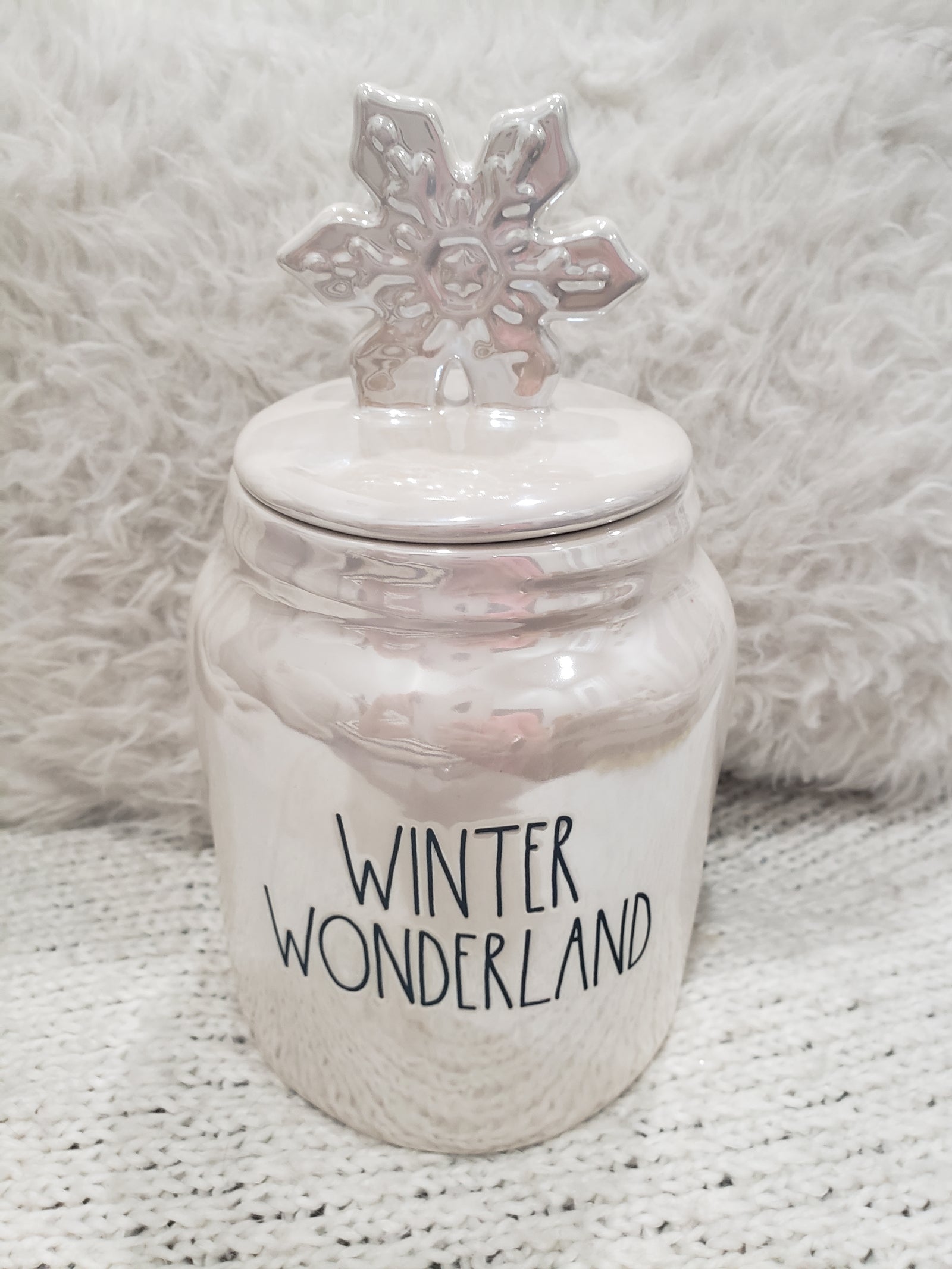 Rae Dunn "Winter Wonderland" White Iridescent Small Canister Holiday Collection