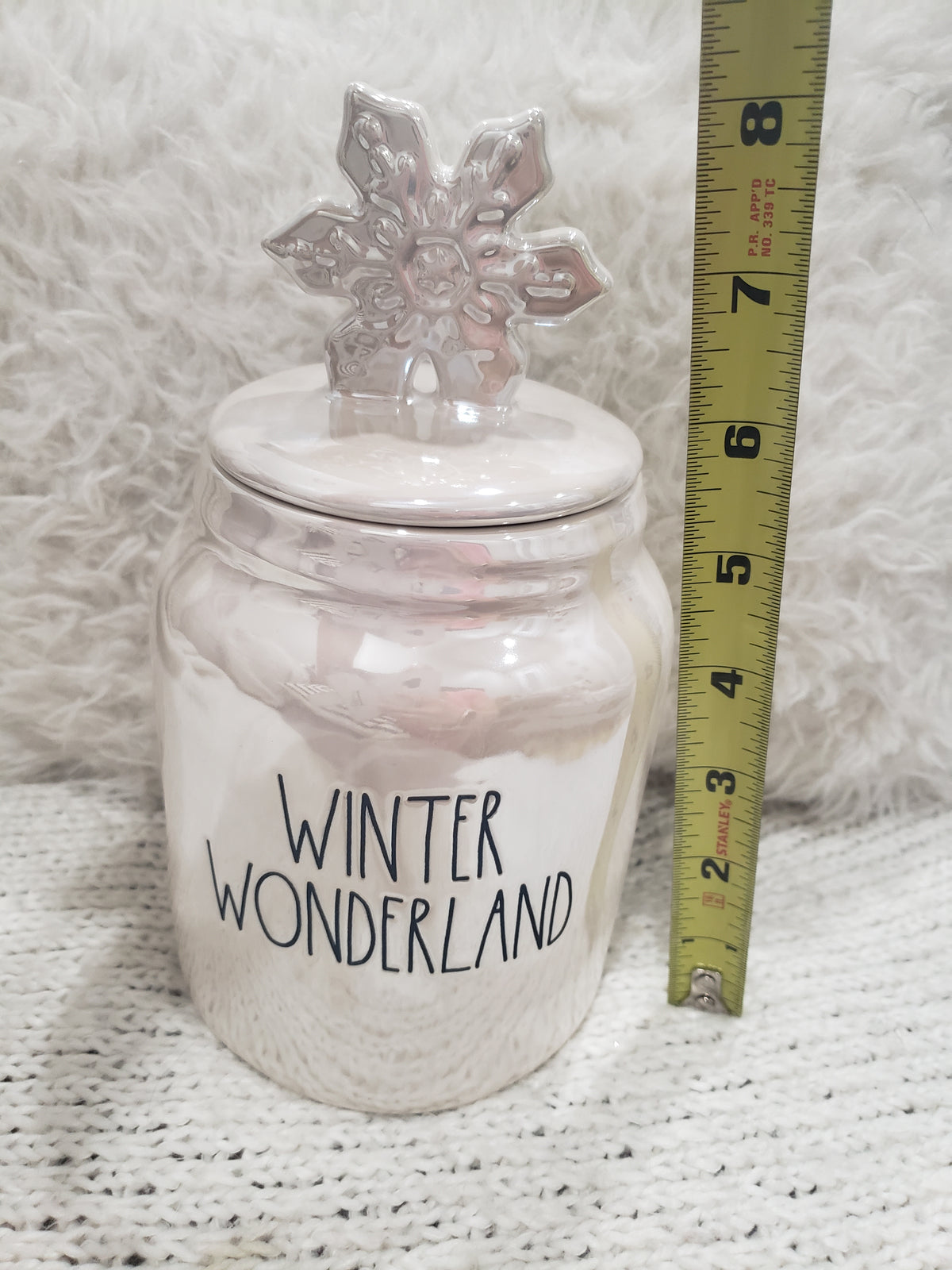 Rae Dunn &quot;Winter Wonderland&quot; White Iridescent Small Canister Holiday Collection