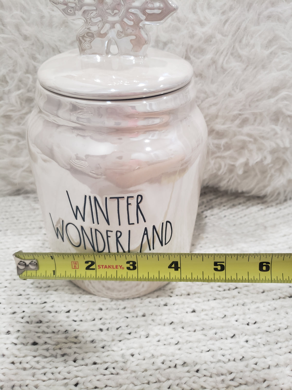 Rae Dunn &quot;Winter Wonderland&quot; White Iridescent Small Canister Holiday Collection