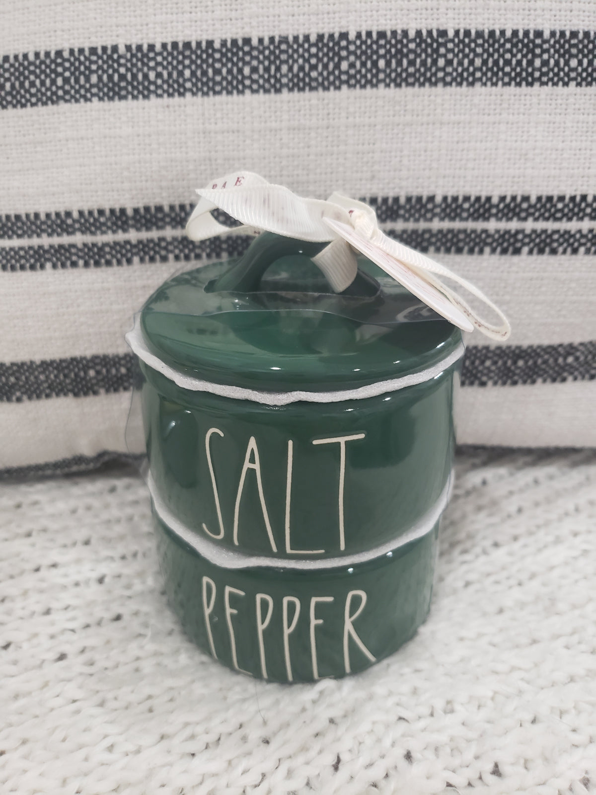 Rae Dunn &quot;Salt &amp; Pepper&quot; Green Mini Stackable Jar Holiday Collection
