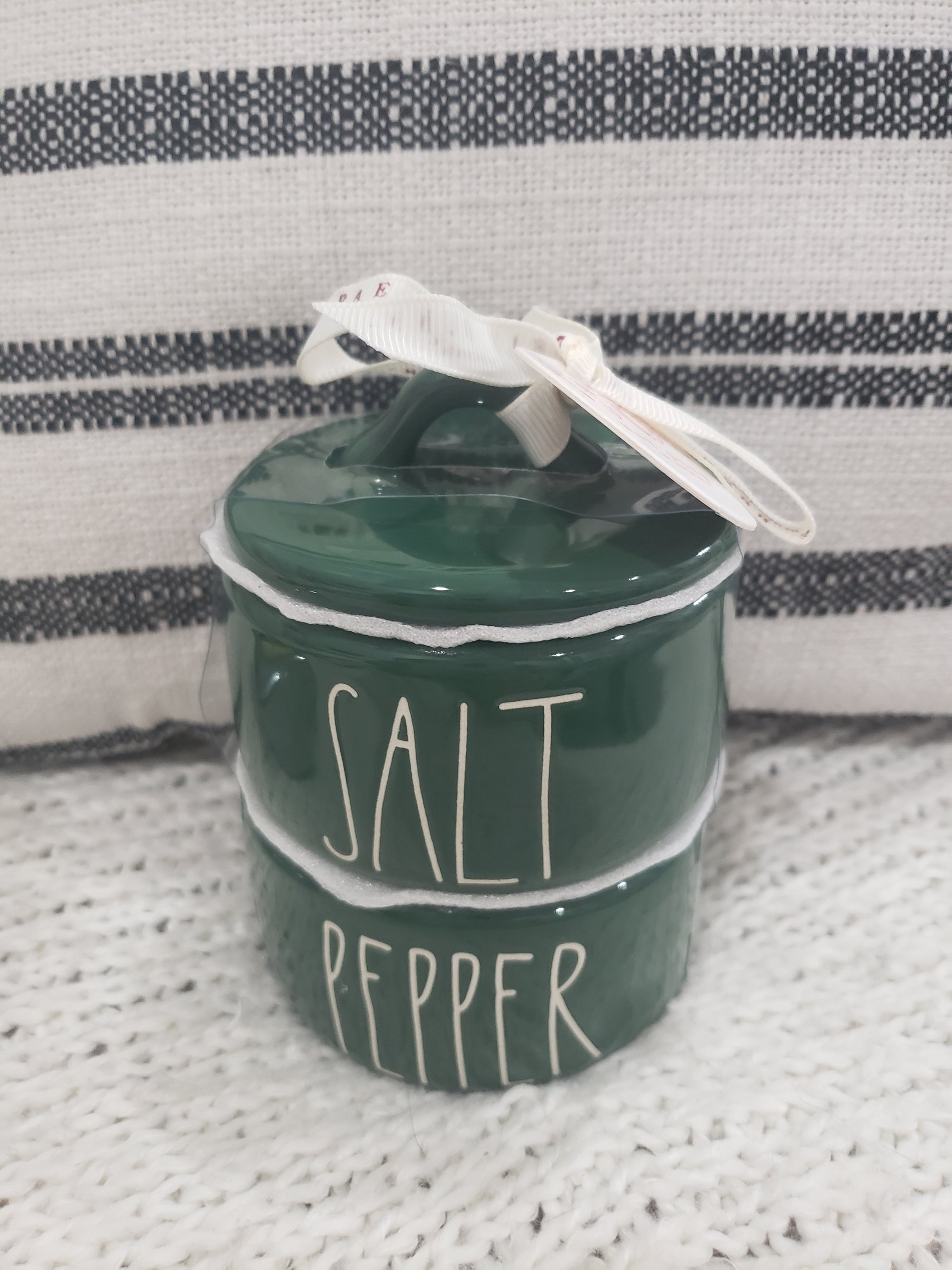 Rae Dunn "Salt & Pepper" Green Mini Stackable Jar Holiday Collection