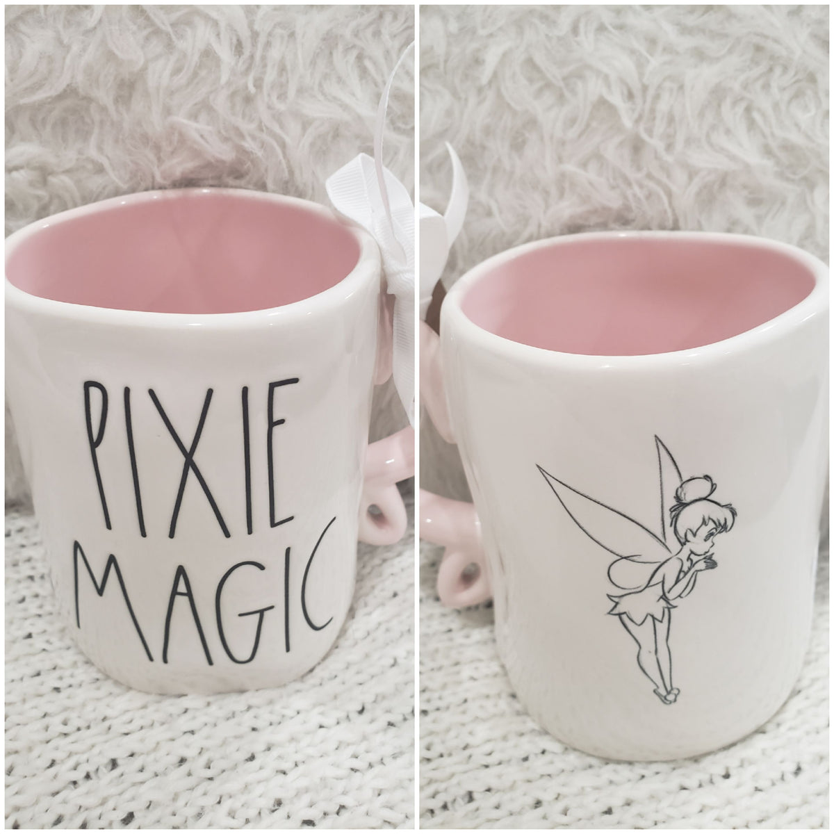 Rae Dunn &quot;Pixie Magic&quot; Double Sided Tinker Bell Mug Disney&#39;s Peter Pan Collection