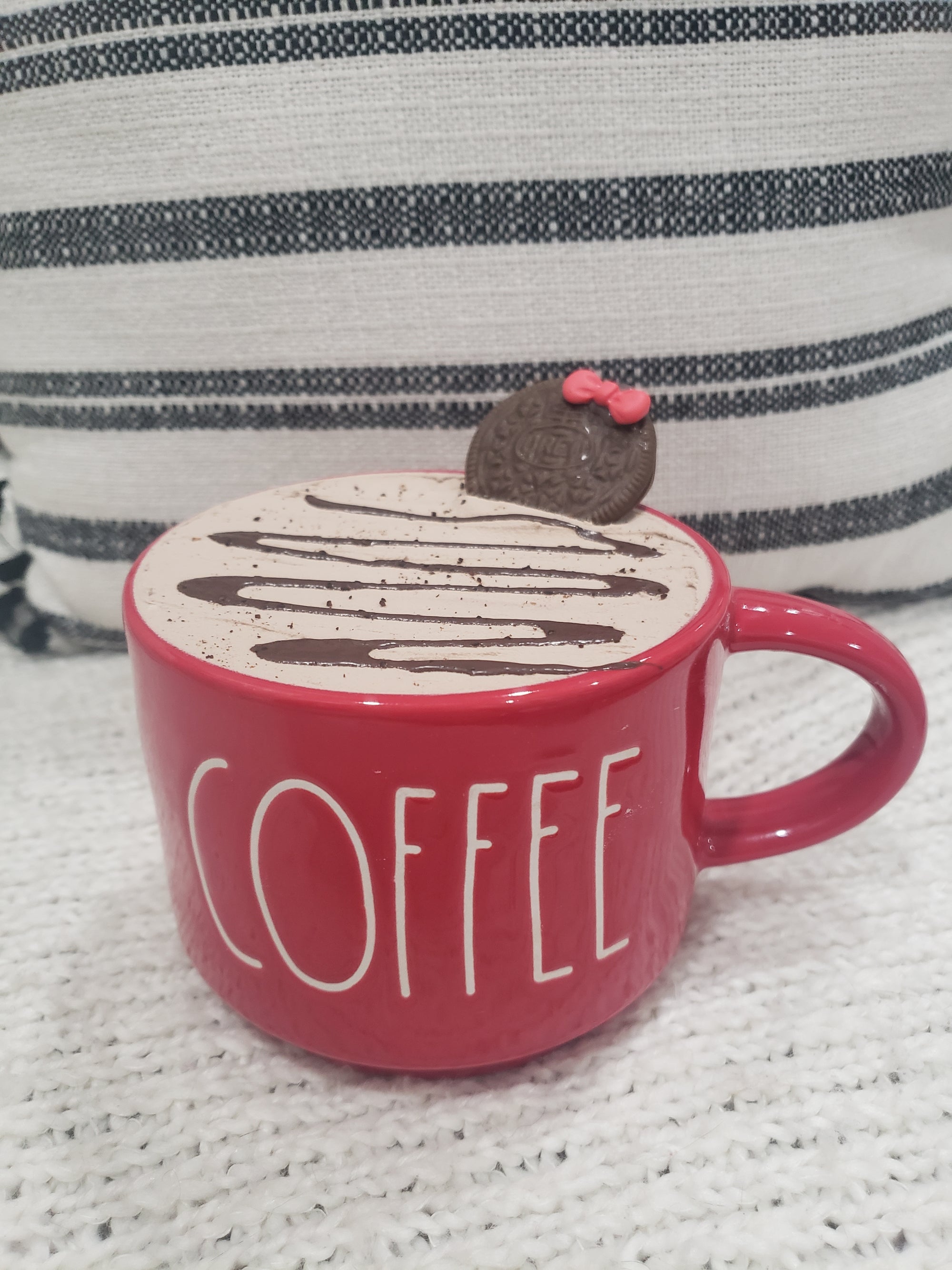 Rae Dunn "Coffee" Red Mug & Pip Posh Design Faux Sweet Décor Hot Chocolate Oreo Cookie Topper Collection