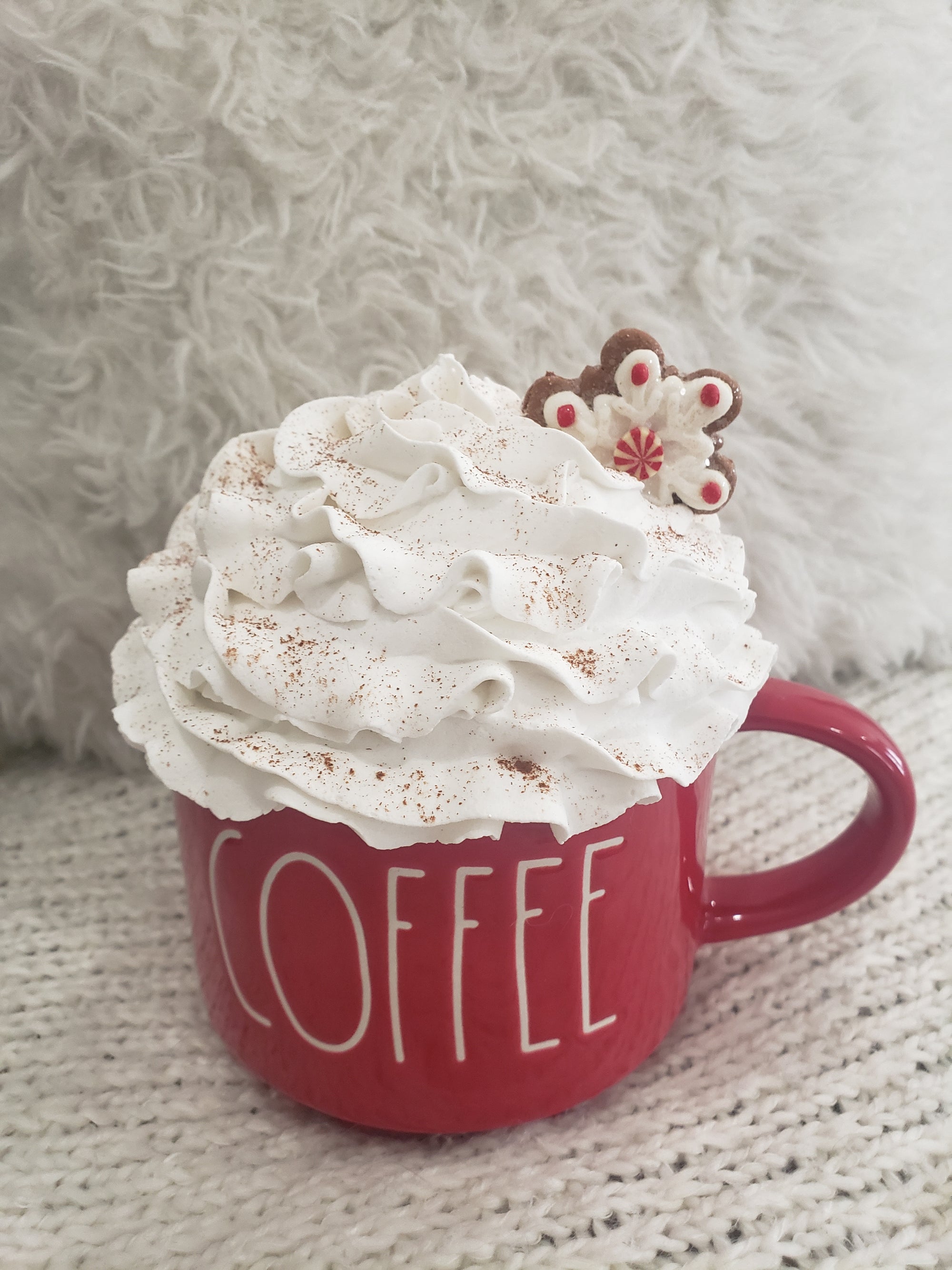 Rae Dunn "Coffee" Red Mug & Pip Posh Design Faux Sweet Décor White Whipped Gingerbread Cookie Topper Holiday Collection