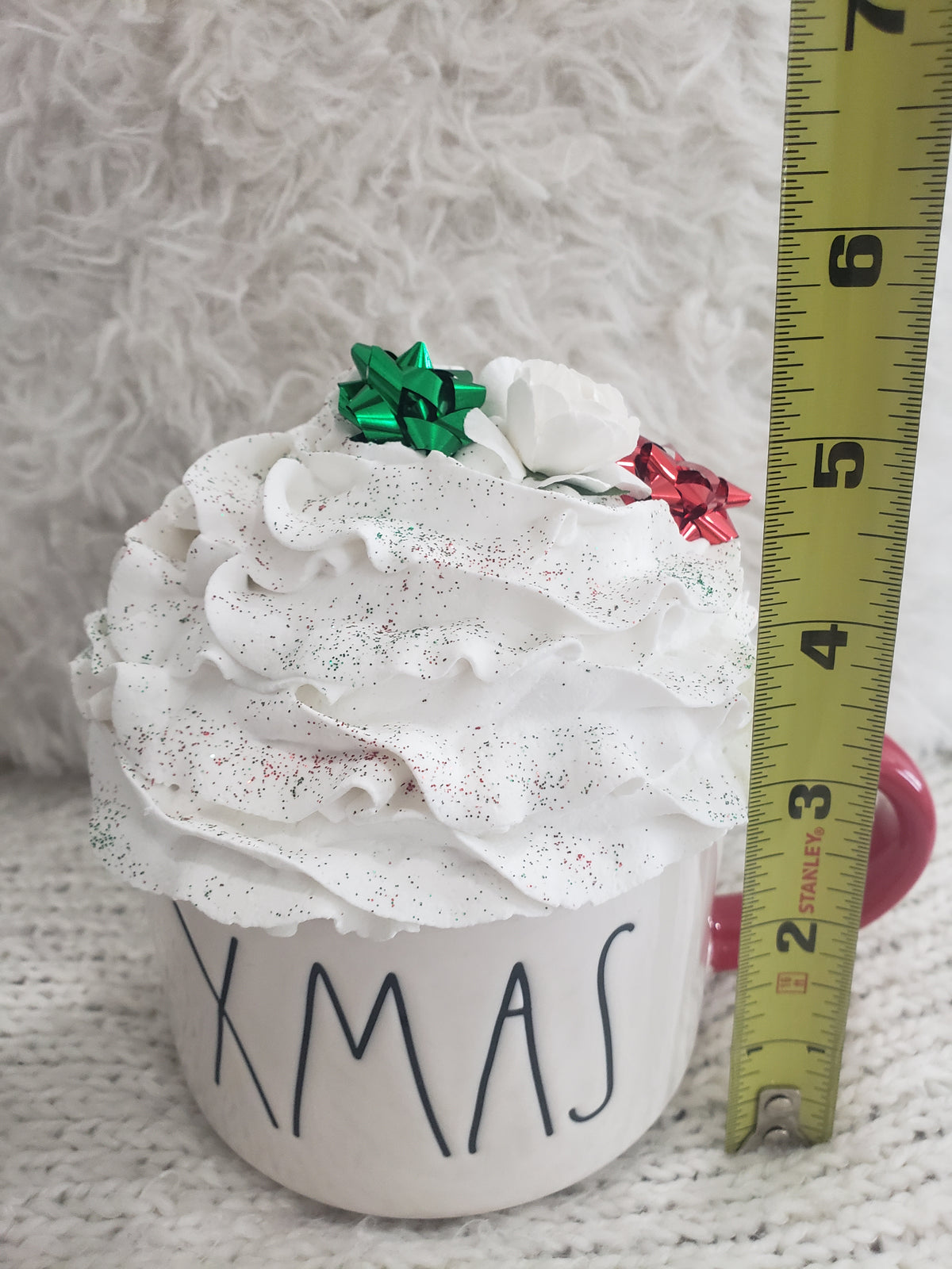 Rae Dunn &quot;Xmas&quot; Double Sided Santa Mug &amp; Pip Posh Faux Décor White Whipped Topper Holiday Collection