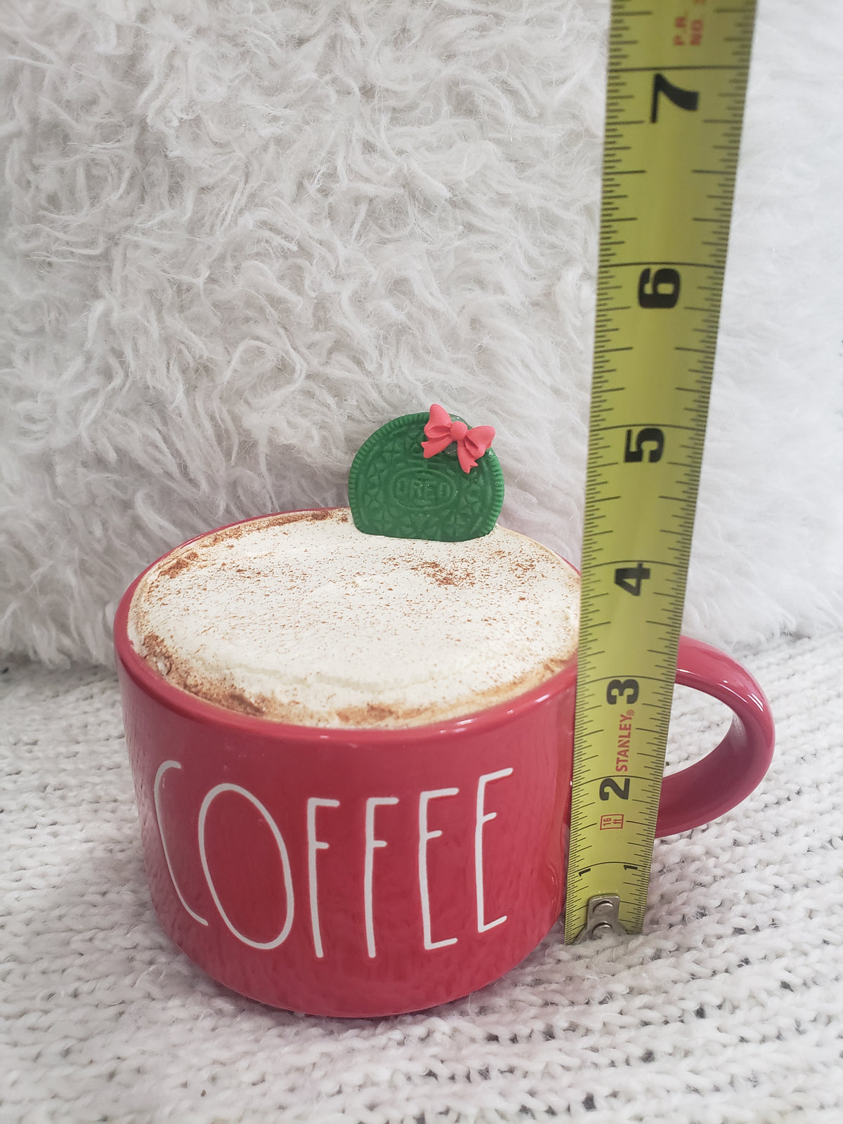 Rae Dunn &quot;Coffee&quot; Red Mug &amp; Pip Posh Design Faux Sweet Décor Frothy Coffee Oreo Cookie Topper Holiday Collection