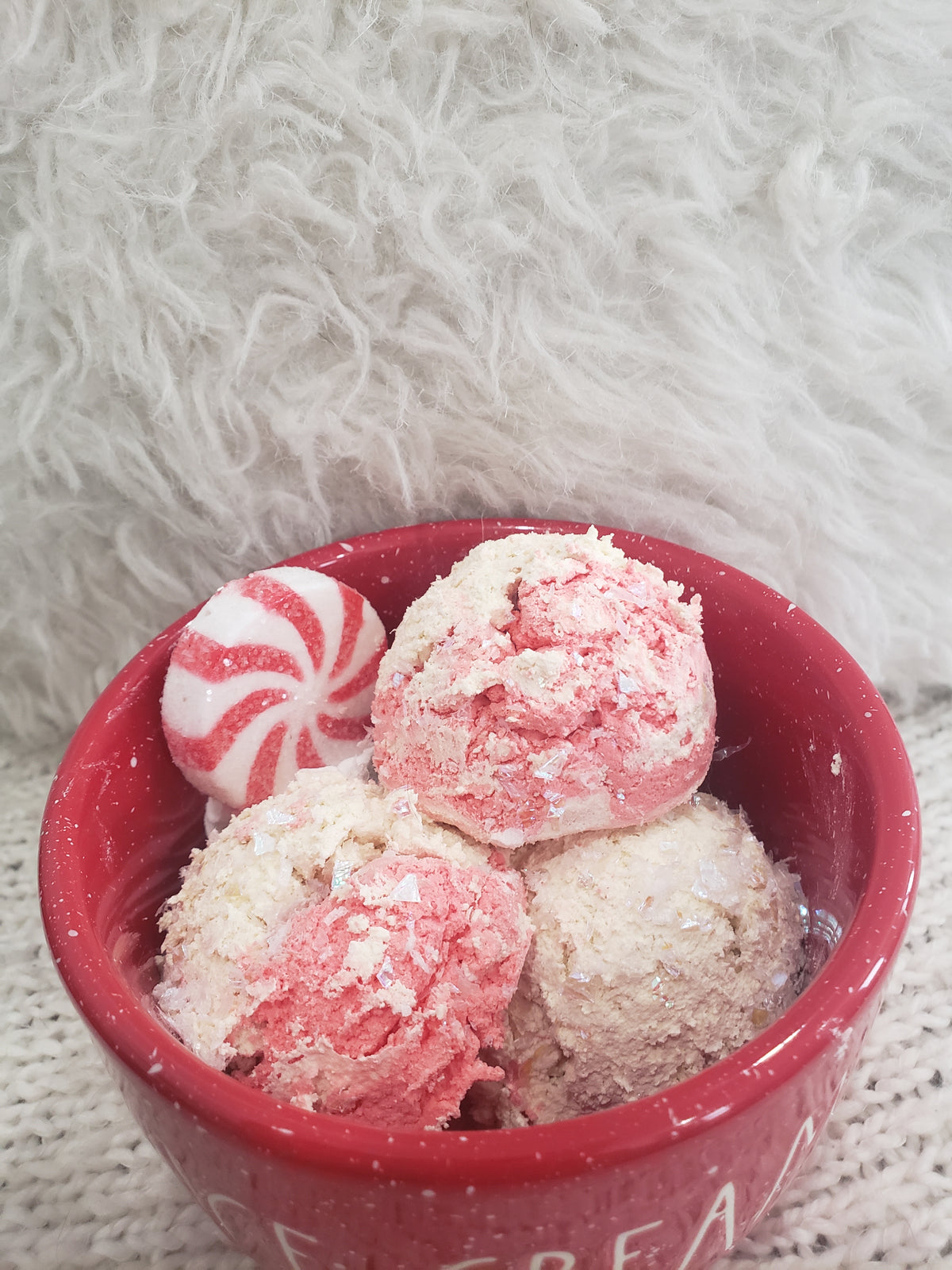 Rae Dunn &quot;Ice Cream&quot; Red Speckled Bowl &amp; Pip Posh Design Faux Sweet Décor Vanilla Peppermint Ice Cream Bowl Holiday Collection
