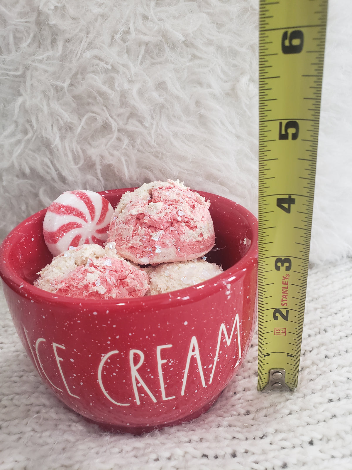 Rae Dunn &quot;Ice Cream&quot; Red Speckled Bowl &amp; Pip Posh Design Faux Sweet Décor Vanilla Peppermint Ice Cream Bowl Holiday Collection