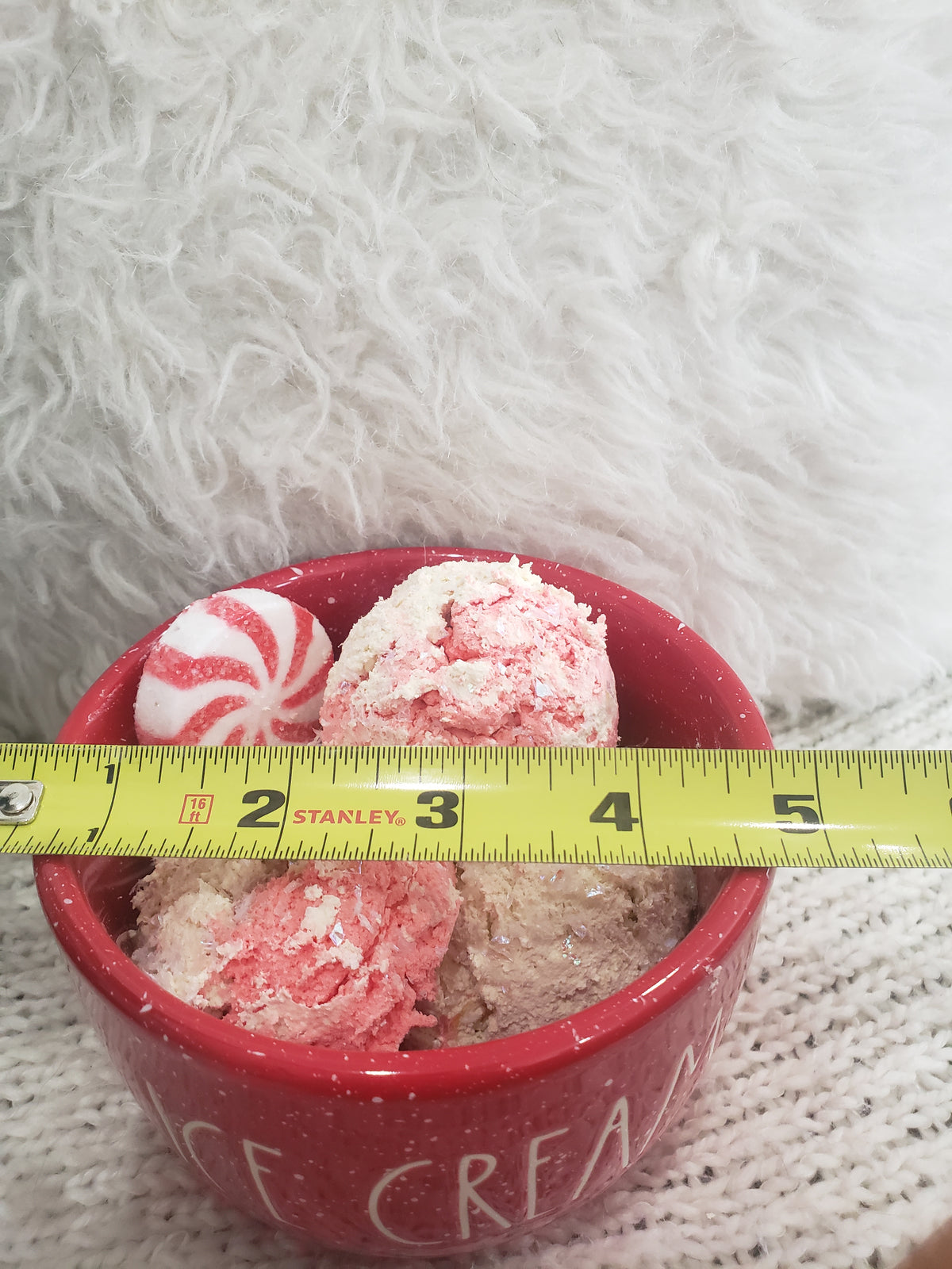 Rae Dunn &quot;Ice Cream&quot; Red Speckled Bowl &amp; Pip Posh Design Faux Sweet Décor Vanilla Peppermint Ice Cream Bowl Holiday Collection