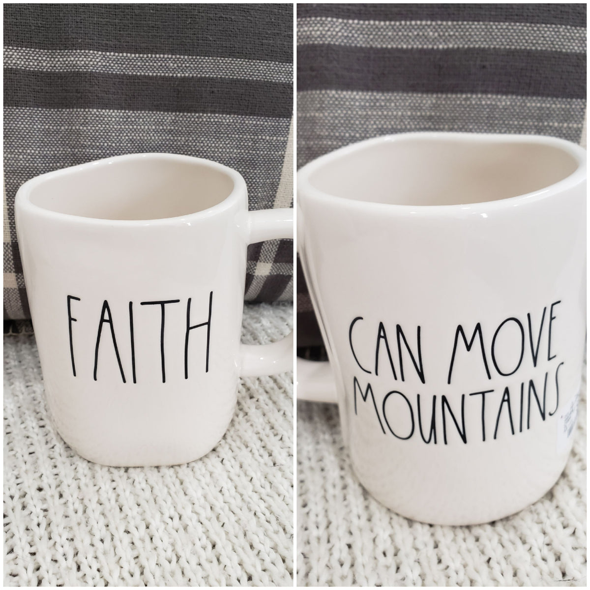 Rae Dunn &quot;Faith Can Move Mountains&quot; White Double Sided Mug Faith Collection