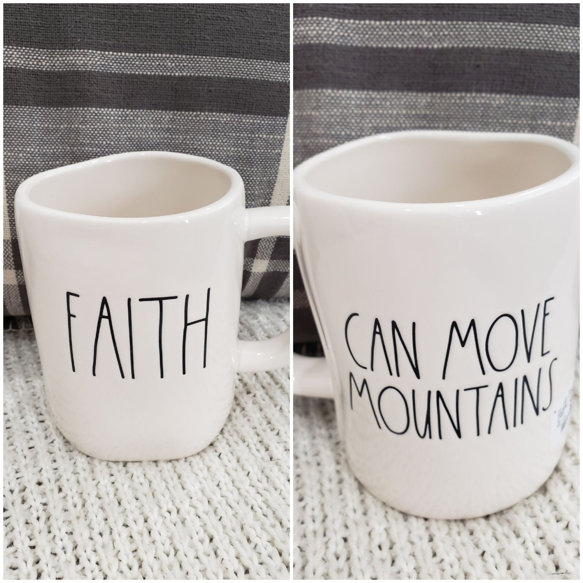 Rae Dunn "Faith Can Move Mountains" White Double Sided Mug Faith Collection