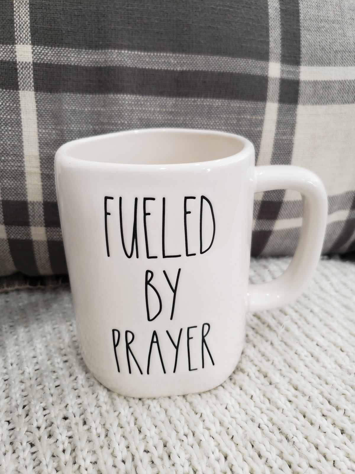 Rae Dunn &quot;Fueled By Prayer&quot; White Mug Faith Collection