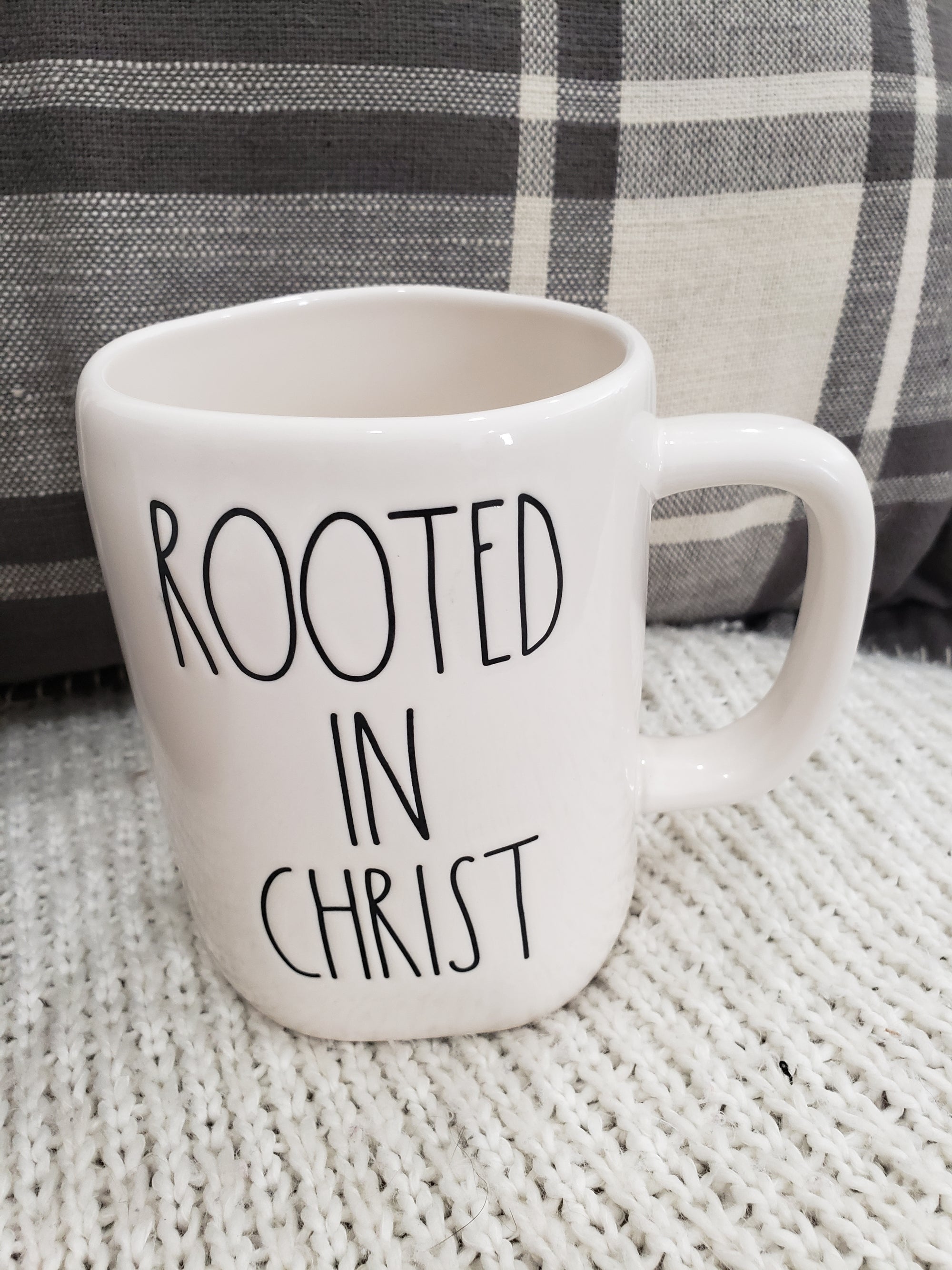 Rae Dunn "Rooted In Christ" White Mug Faith Collection