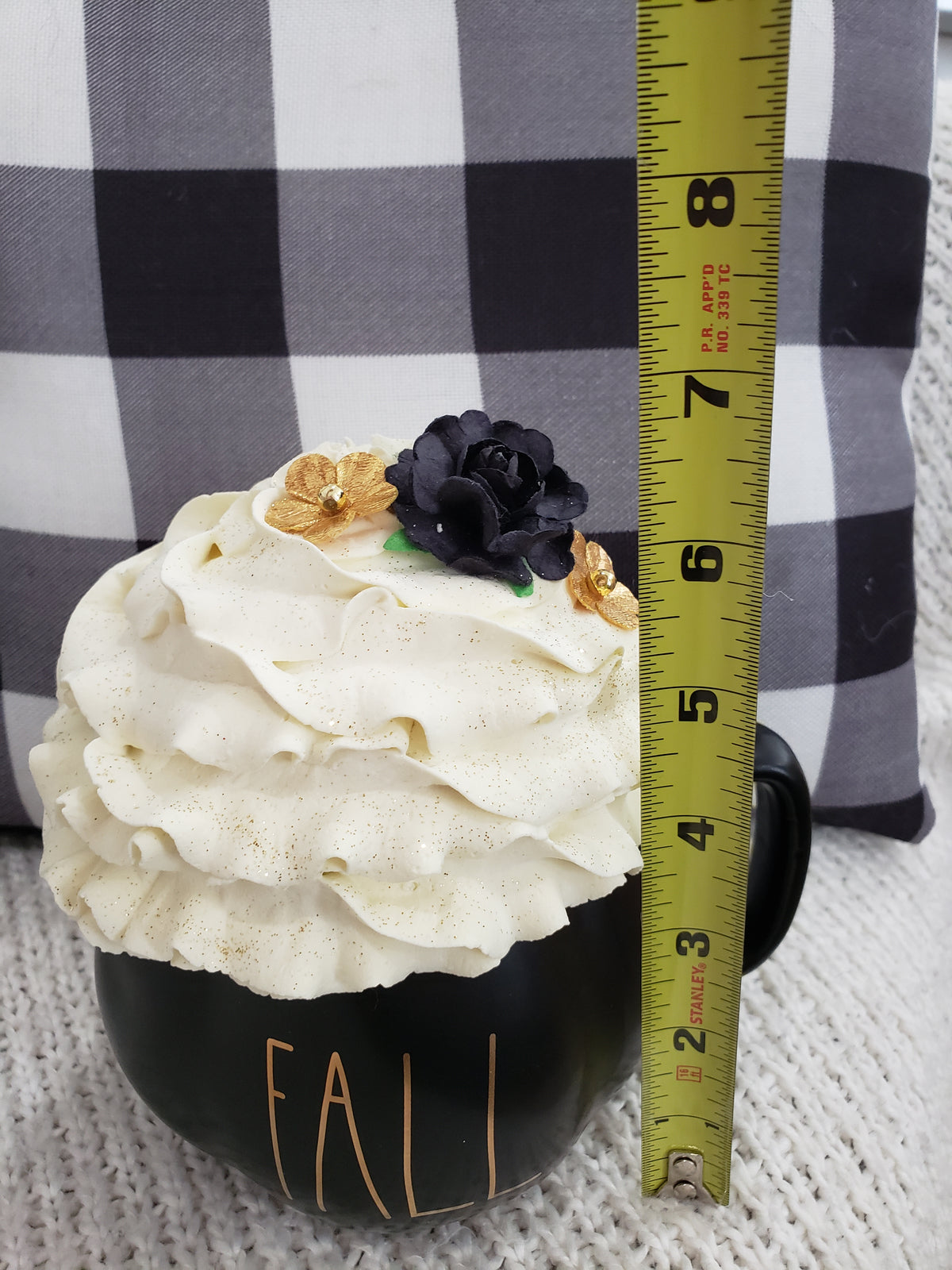 Rae Dunn &quot;Fall&quot; Black Pumpkin Mug &amp; Pip Posh Design Faux Sweet Décor Ivory Whipped Topper Fall Collection