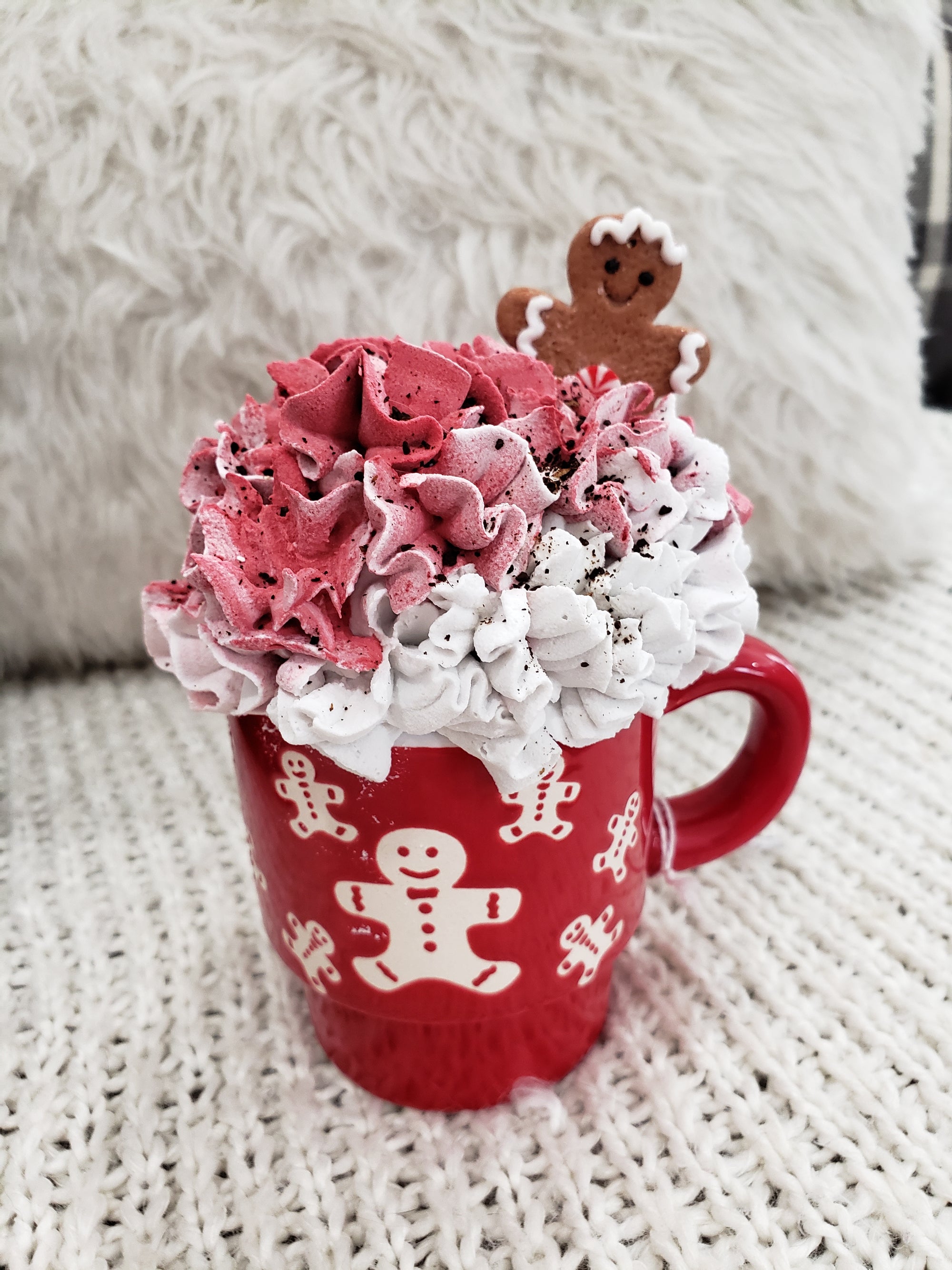 Pip Posh Design Faux Sweet Décor Red Mini Gingerbread Mug & Whipped Topper Holiday Collection.