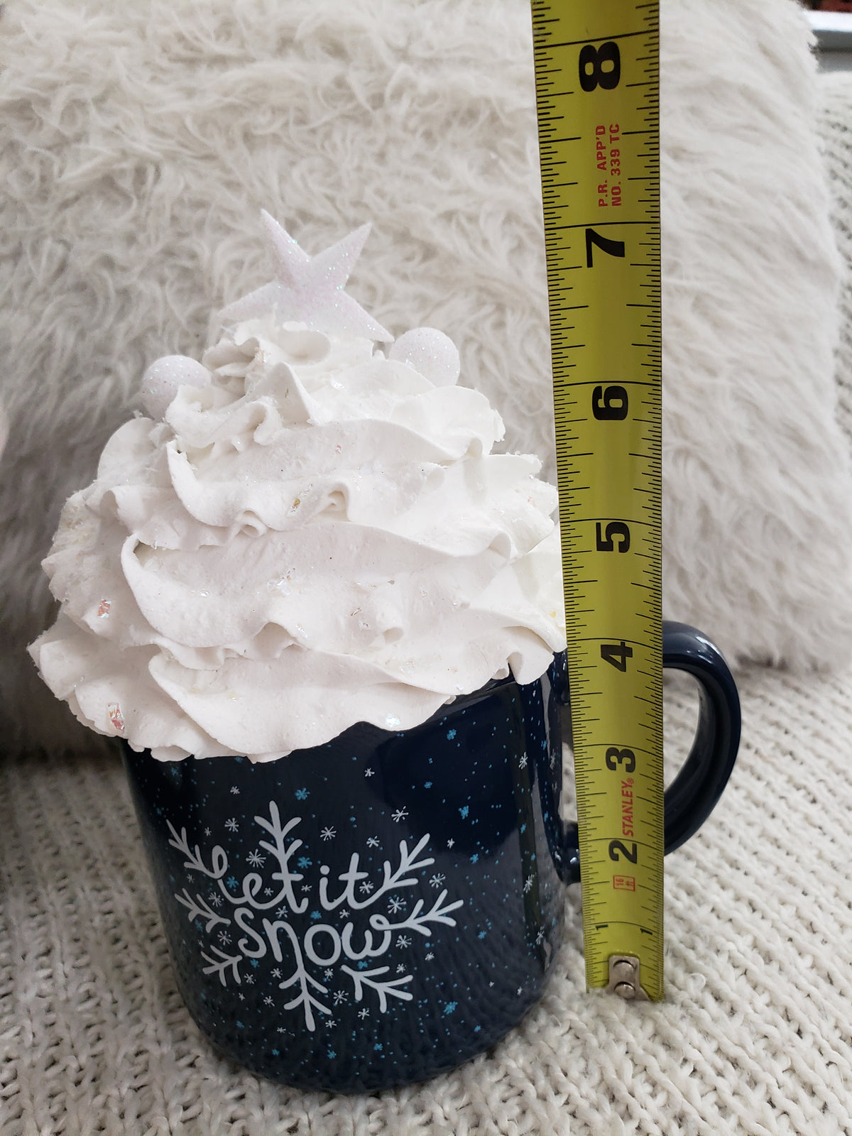 Pip Posh Design Faux Sweet Décor &quot; Let It Snow&quot; Mug &amp; White Whipped Star Topper Holiday Collection