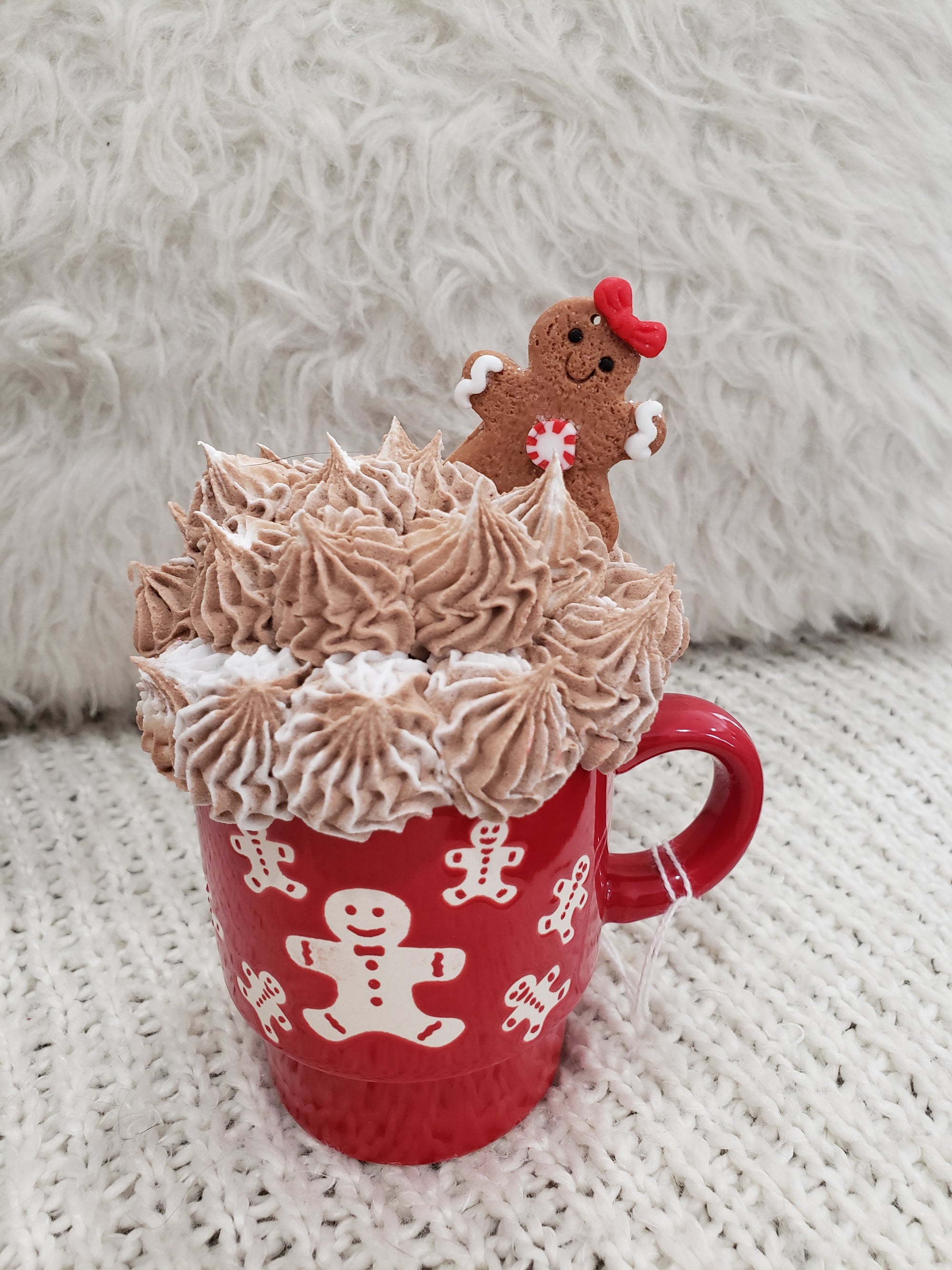 Pip Posh Design Faux Sweet Décor Mini Red Gingerbread Man Mug & Swirl Whipped Topper Holiday Collection