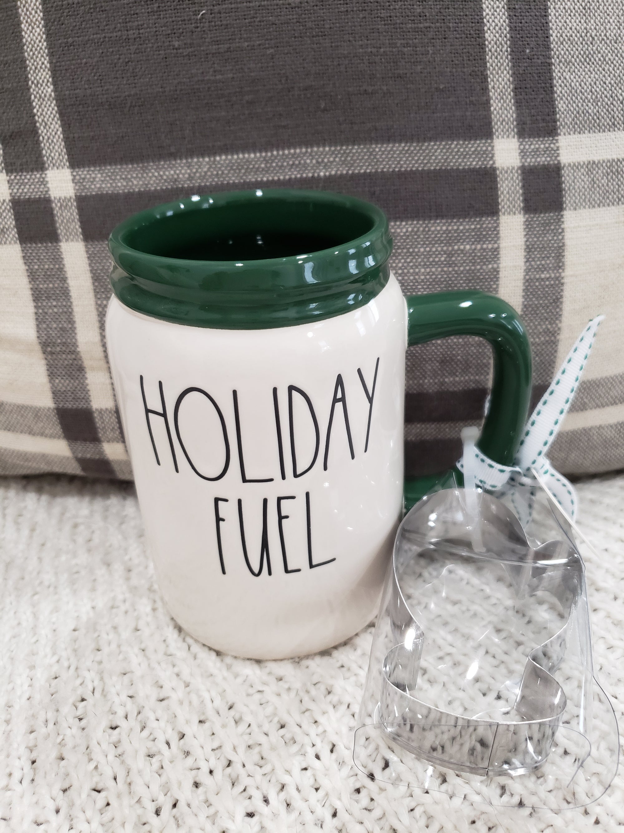 Rae Dunn " Holiday Fuel" Mason Jar Mug & Mitten Cookie Cutter Holiday Collection