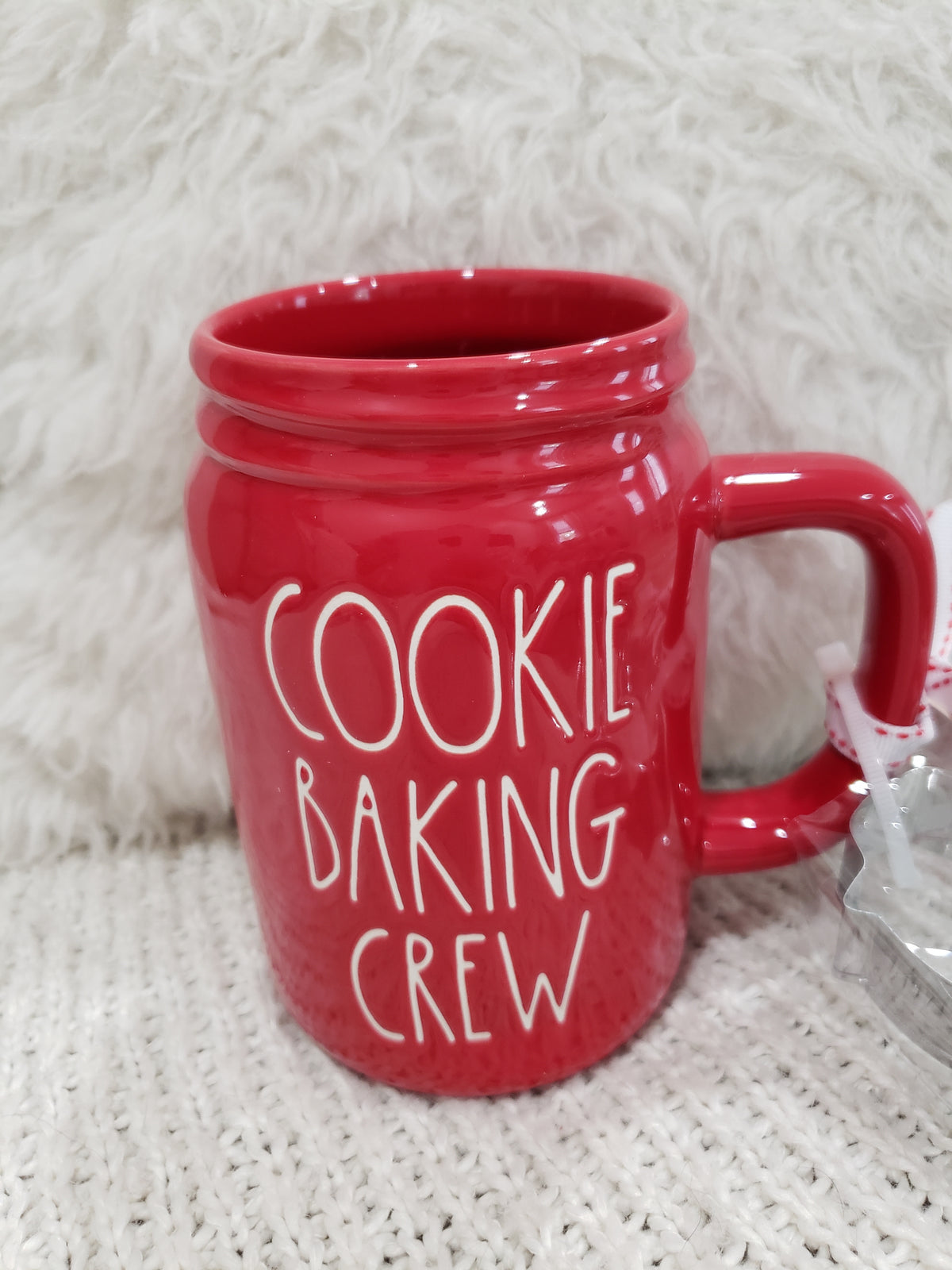 Rae Dunn &quot;Cookie Baking Crew&quot; Red Mason Jar Mug &amp; Snowman Cookie Cutter Holiday Collection