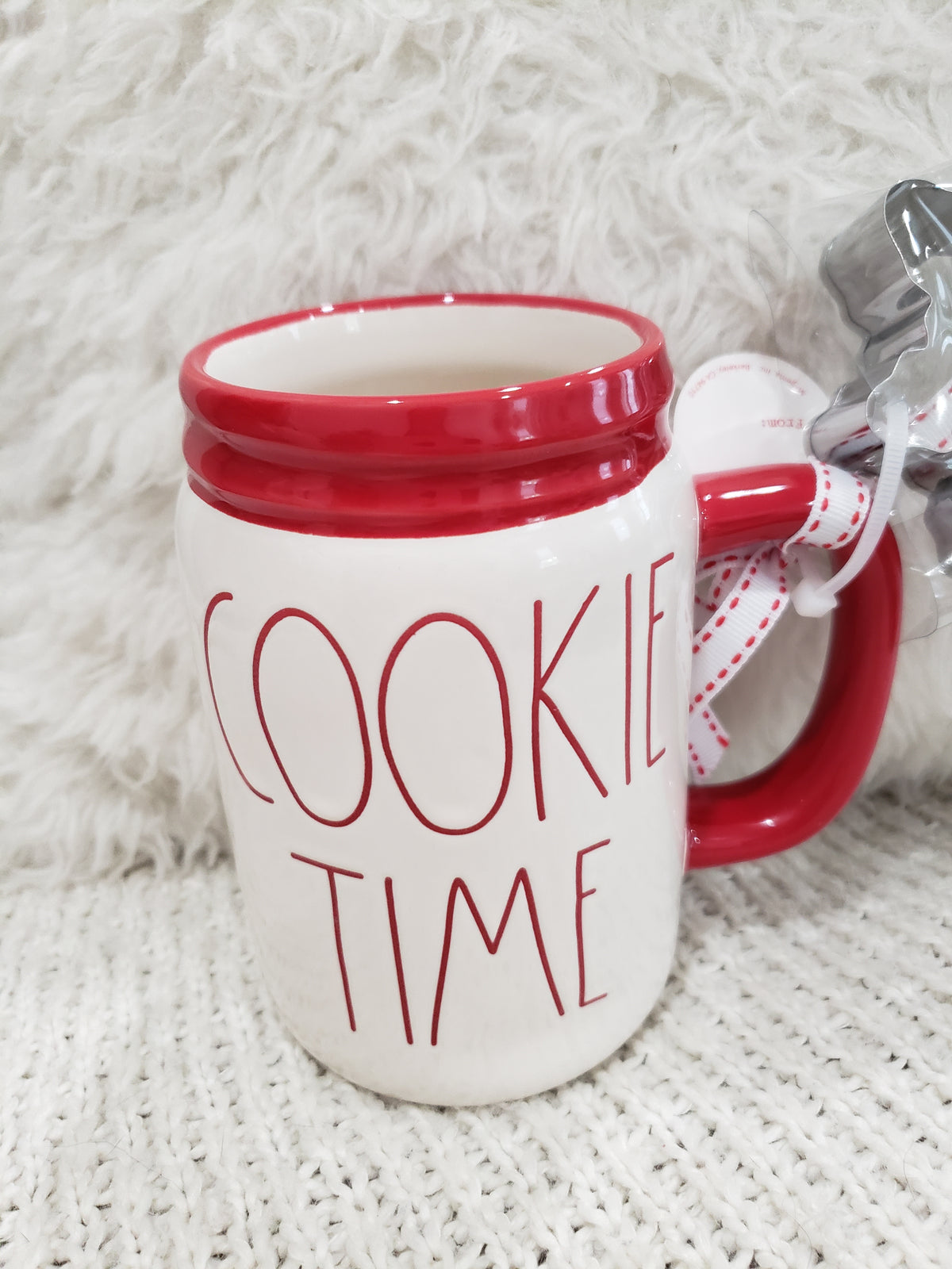 Rae Dunn &quot;Cookie Time&quot; Mason Jar Mug &amp; Snowflake Cookie Cutter Holiday Collection