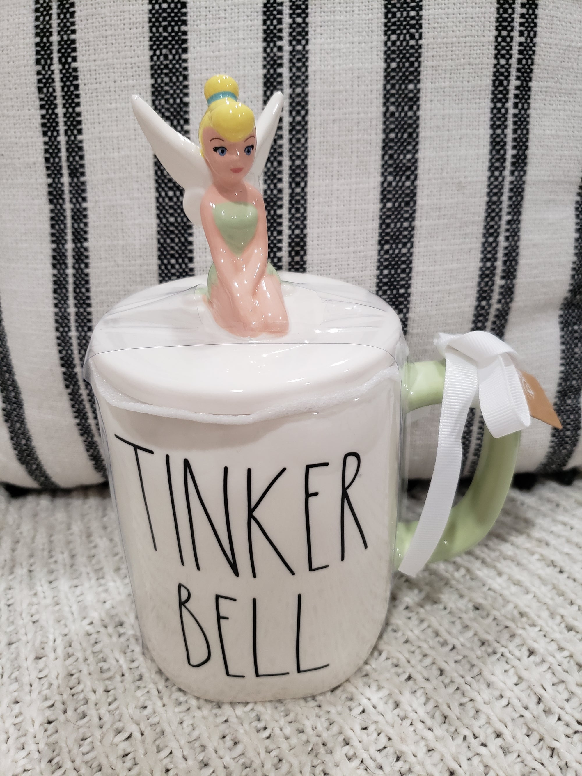 Rae Dunn "Tinker Bell" Mug & Tinker Bell Mug Topper Disney's Peter Pan Collection