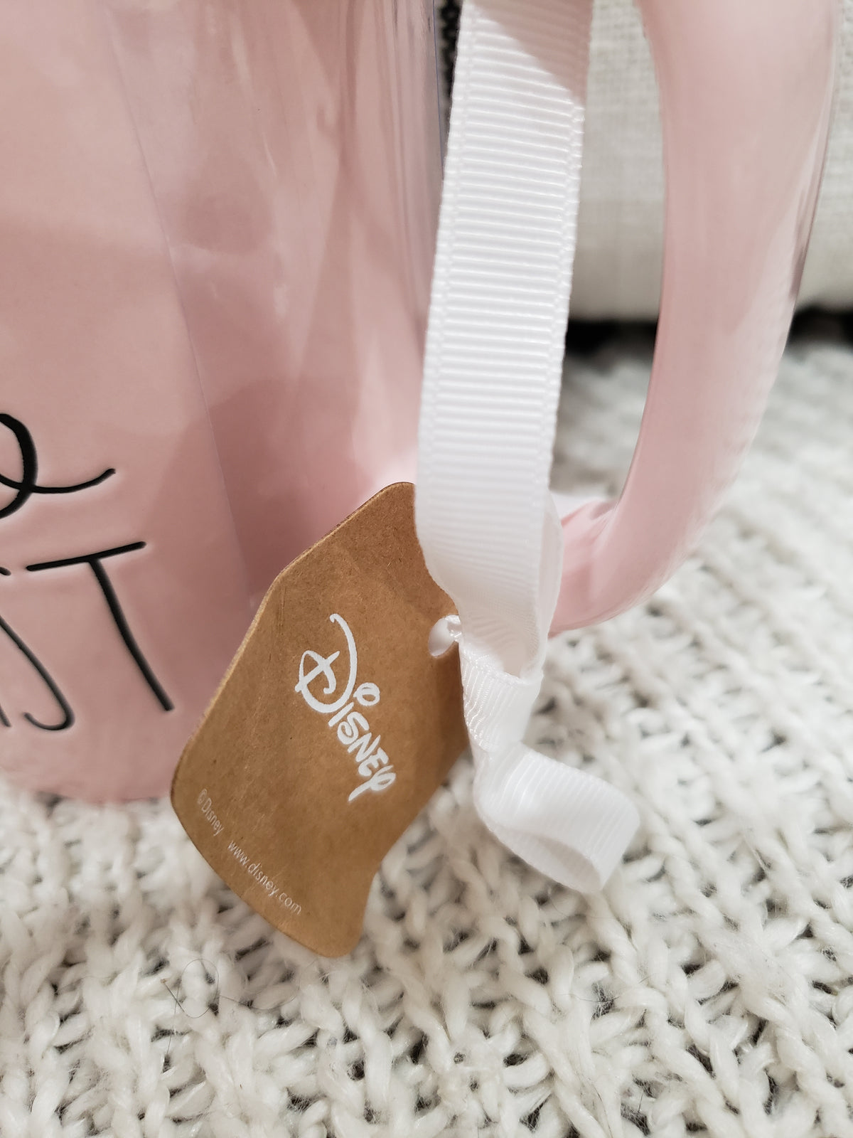 Rae Dunn &quot;Faith, Trust, &amp; Pixie Dust&quot; Pink Mug Tinker Bell Mug Topper Disney&#39;s Peter Pan Collection