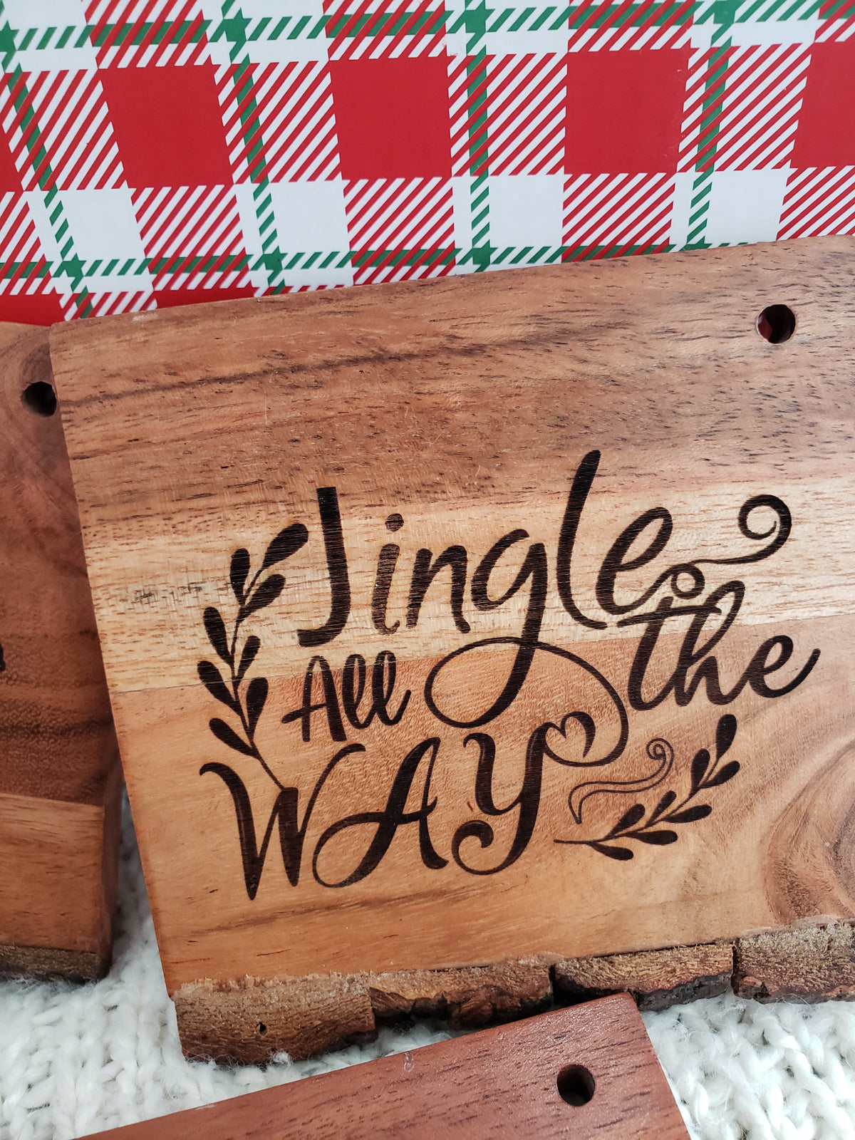 Pip Posh Design &quot;Ho Ho Ho, Jingle All The Way, Bells, Reindeer&quot; Wooden Coaster Holiday Collection Set of 4