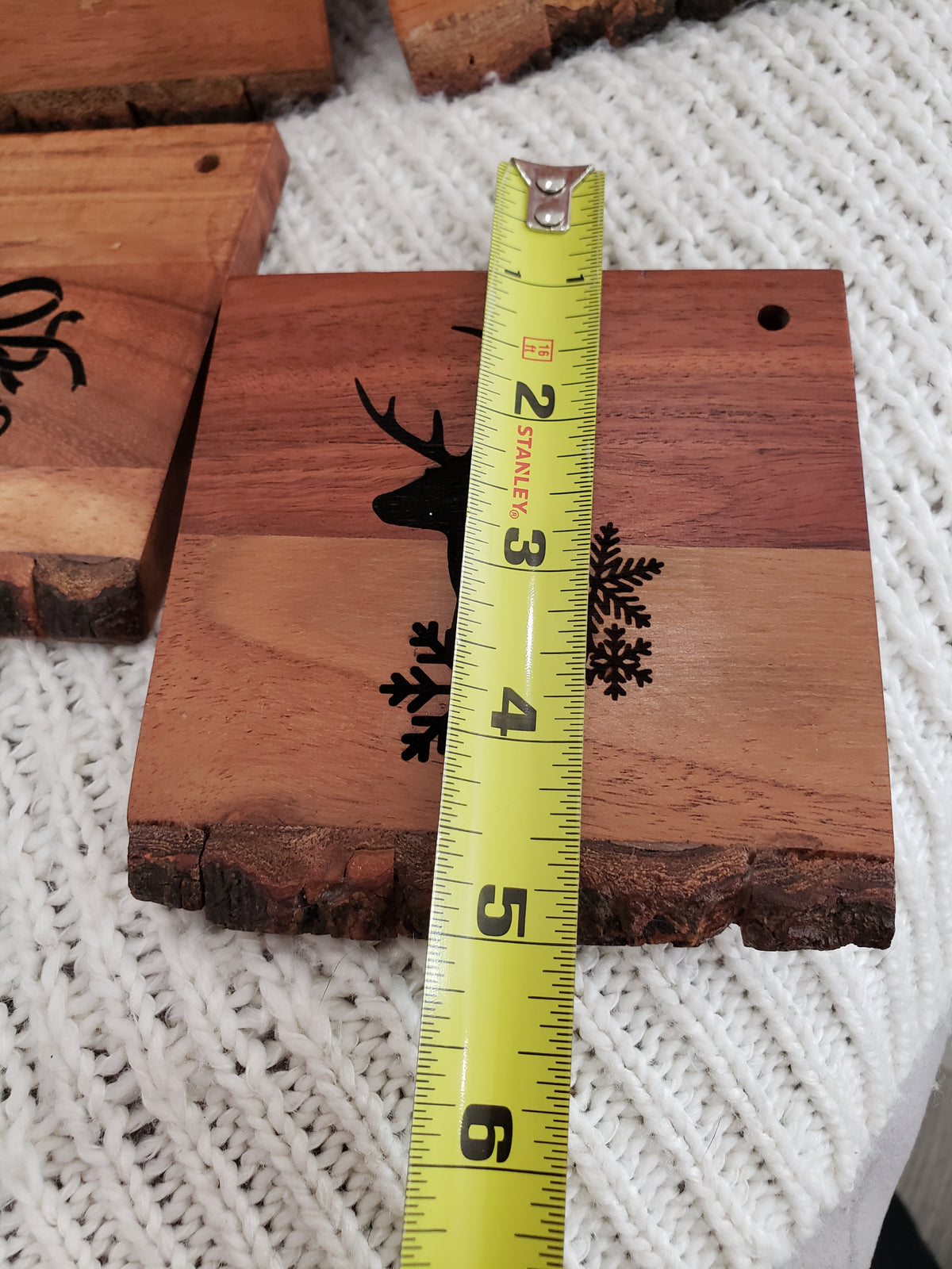 Pip Posh Design &quot;Ho Ho Ho, Jingle All The Way, Bells, Reindeer&quot; Wooden Coaster Holiday Collection Set of 4