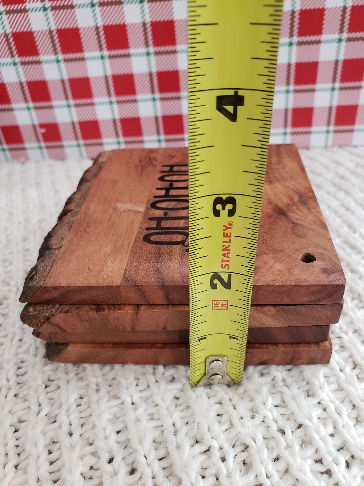 Pip Posh Design &quot;Ho Ho Ho, Jingle All The Way, Bells, Reindeer&quot; Wooden Coaster Holiday Collection Set of 4