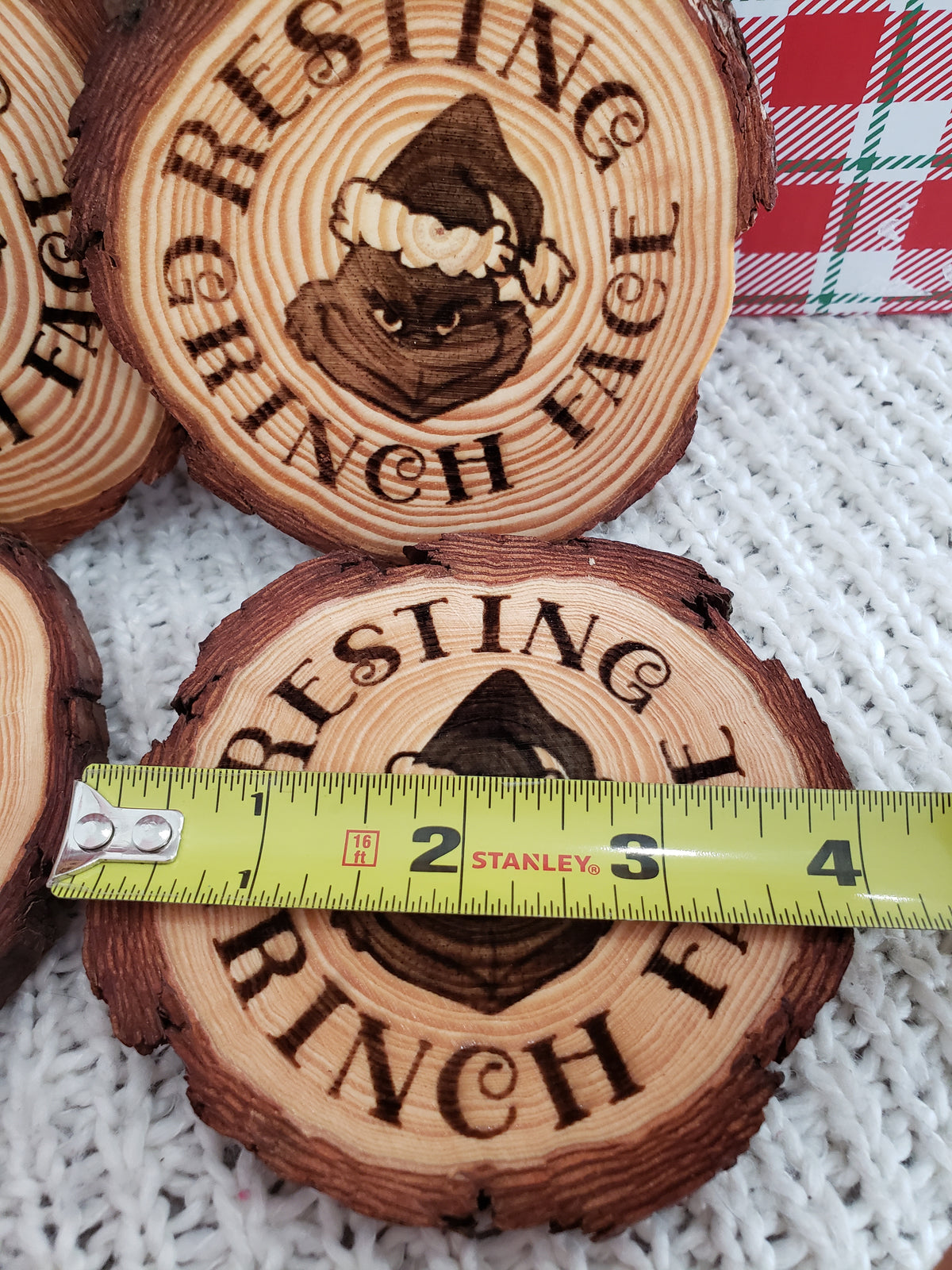 Pip Posh Design &quot;Resting Grinch Face&quot; Wooden Coasters Holiday Collection Set of 4