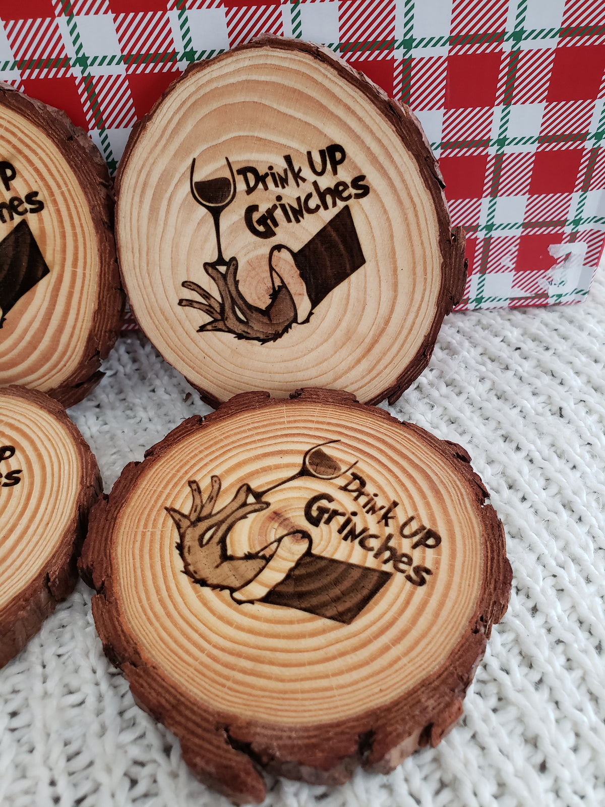 Pip Posh Design &quot;Drink Up Grinches&quot; Decorative Wooden Coaster Holiday Collection Set of 4