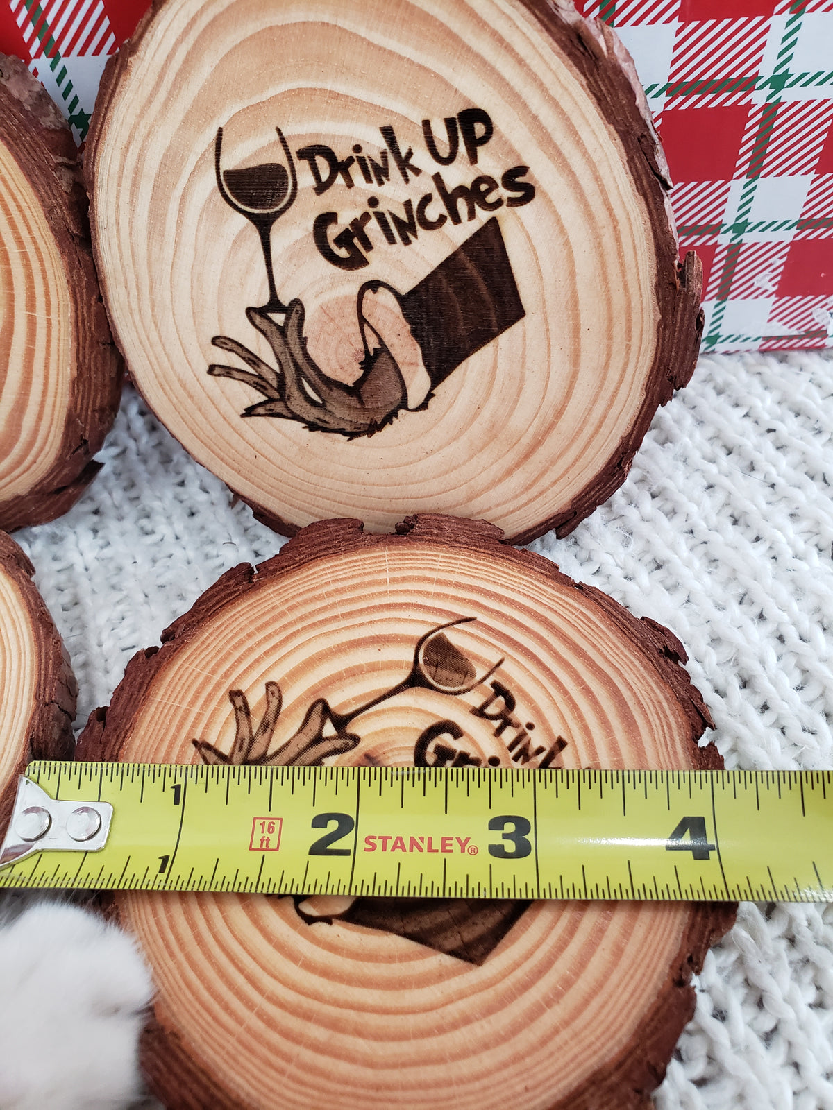 Pip Posh Design &quot;Drink Up Grinches&quot; Decorative Wooden Coaster Holiday Collection Set of 4