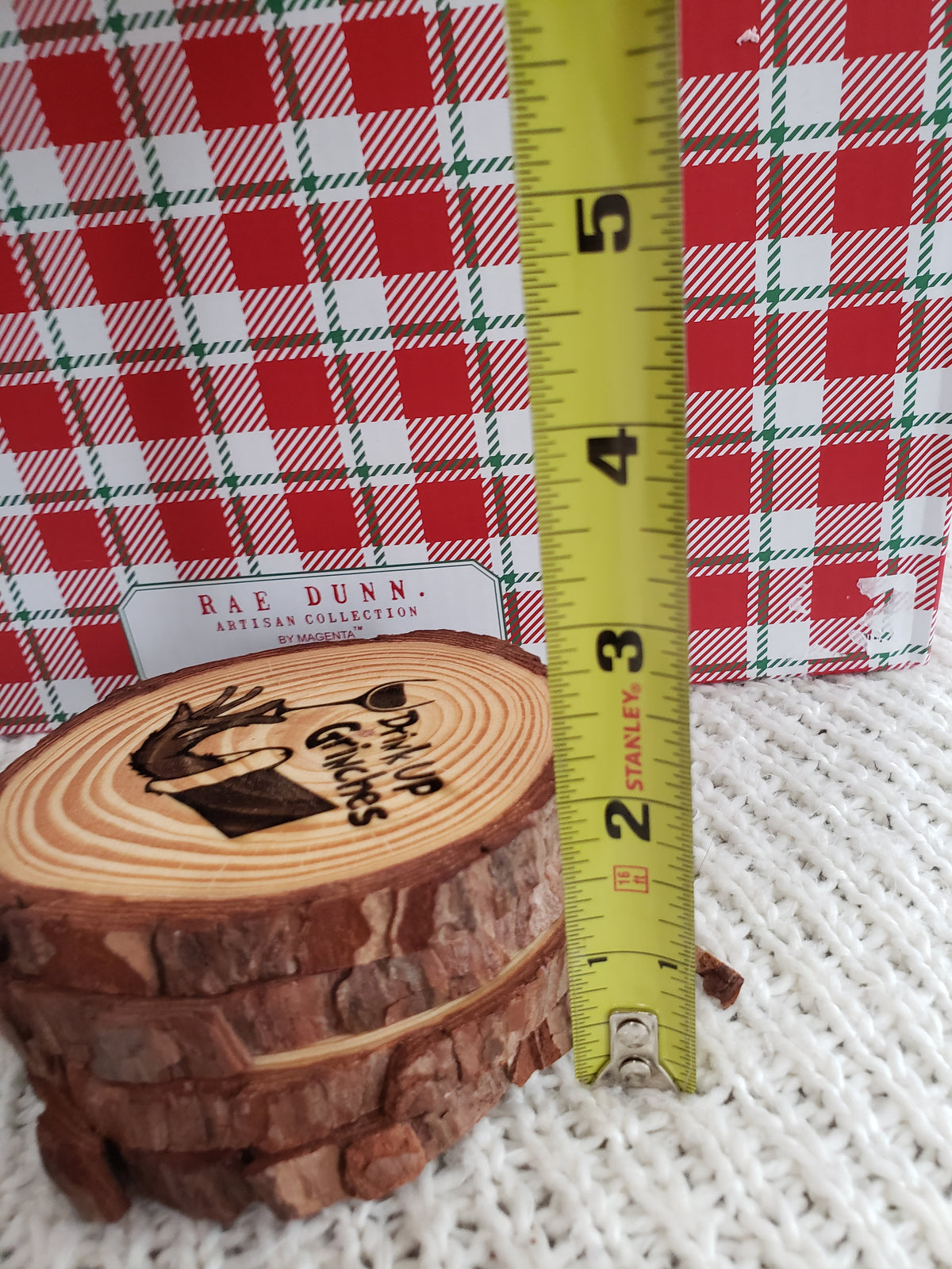 Pip Posh Design &quot;Drink Up Grinches&quot; Decorative Wooden Coaster Holiday Collection Set of 4