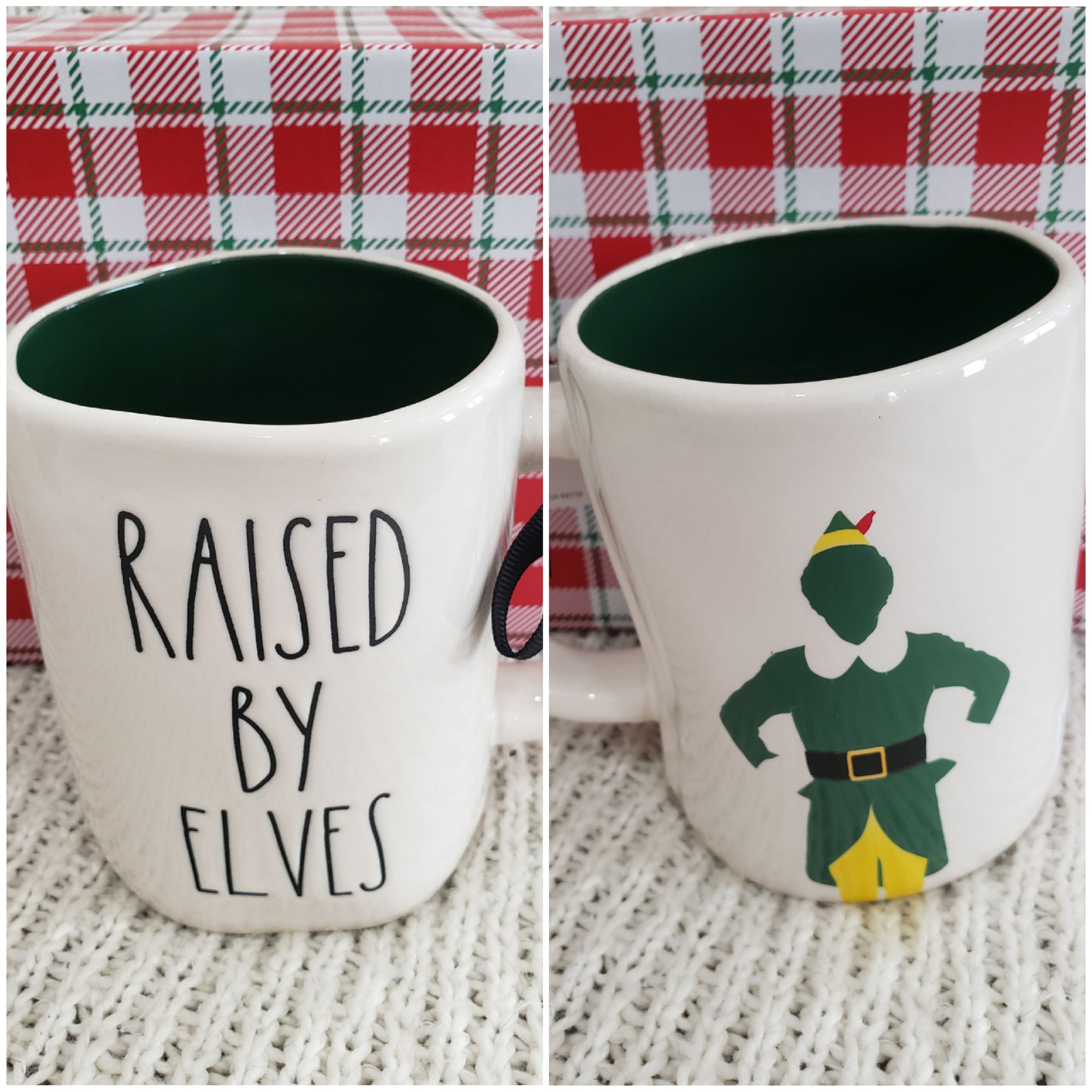 Rae Dunn "Raised By Elves" Double Sided Elf Mug Holiday Collection