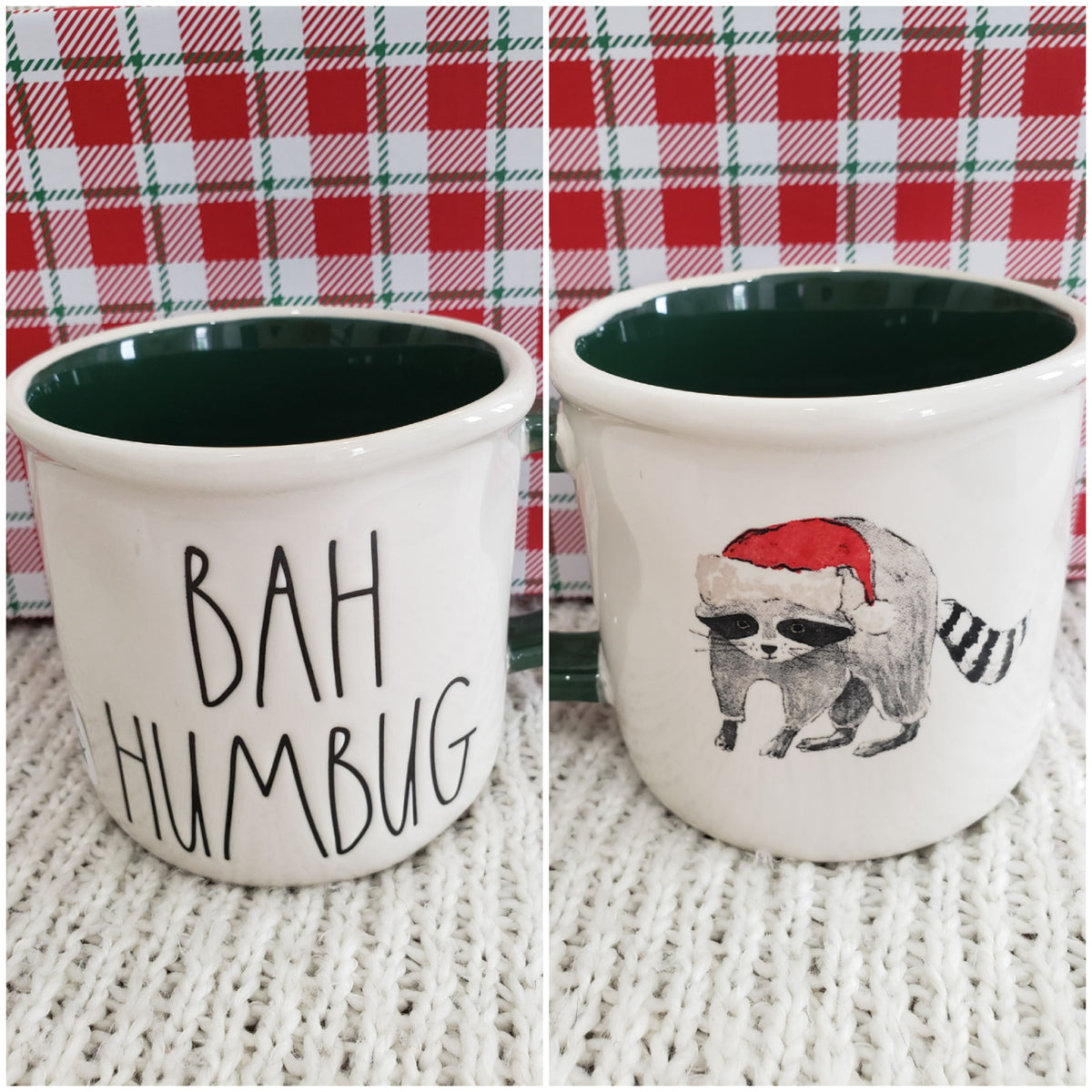 Rae Dunn &quot;Bah Humbug&quot; Racoon Santa Double Sided Camper Mug Holiday Collection